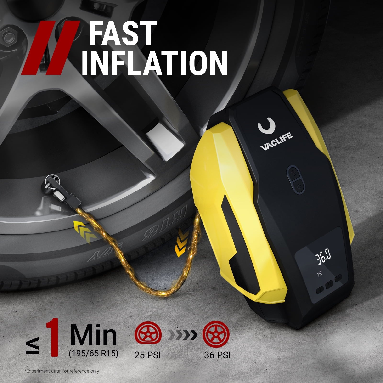 Tire Inflator Portable Air Compressor, DC 12V Auto Digital Air Pump with LED Light & 4 Accessories for Car Tires, Bicycles and Other Inflatables, Yellow