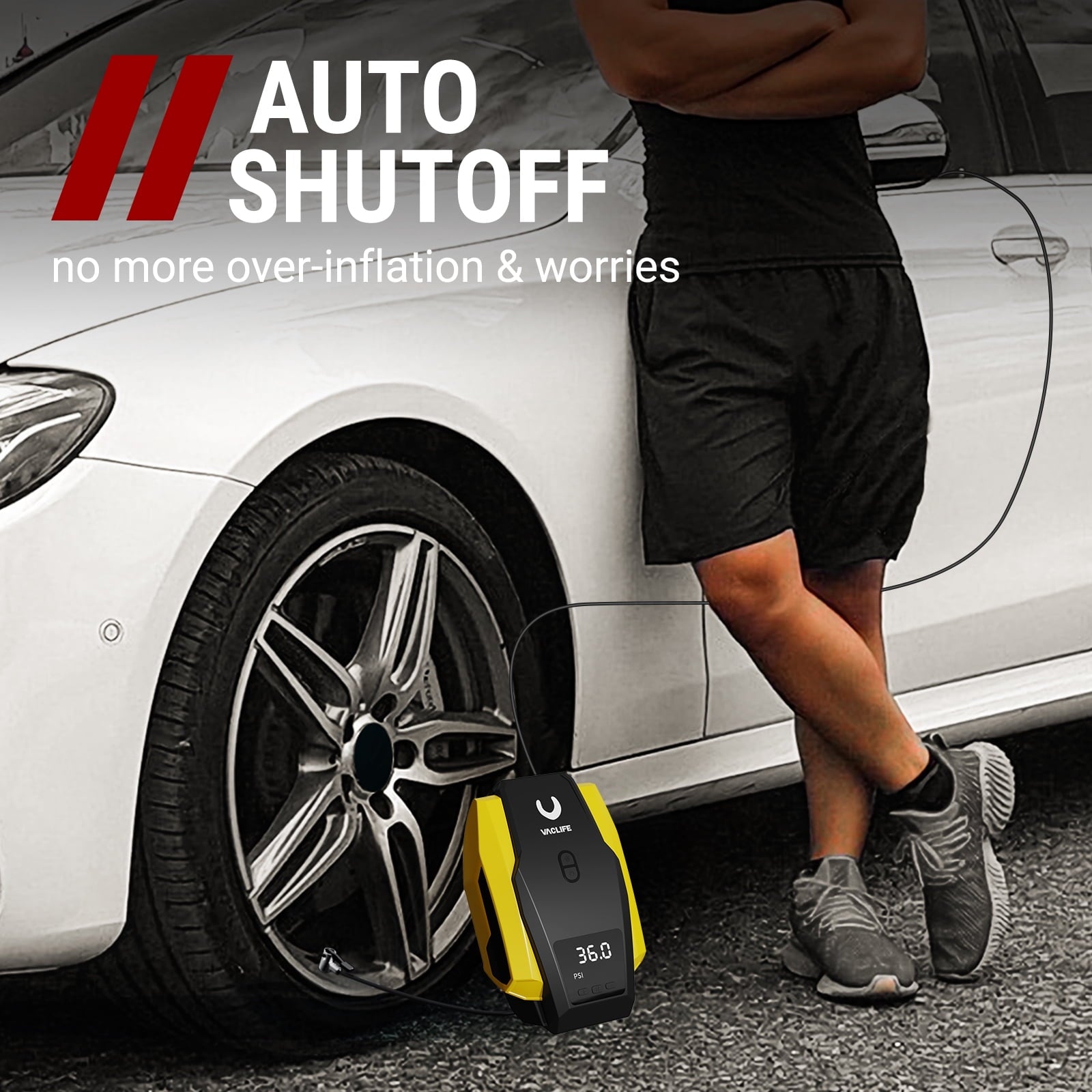 Tire Inflator Portable Air Compressor, DC 12V Auto Digital Air Pump with LED Light & 4 Accessories for Car Tires, Bicycles and Other Inflatables, Yellow