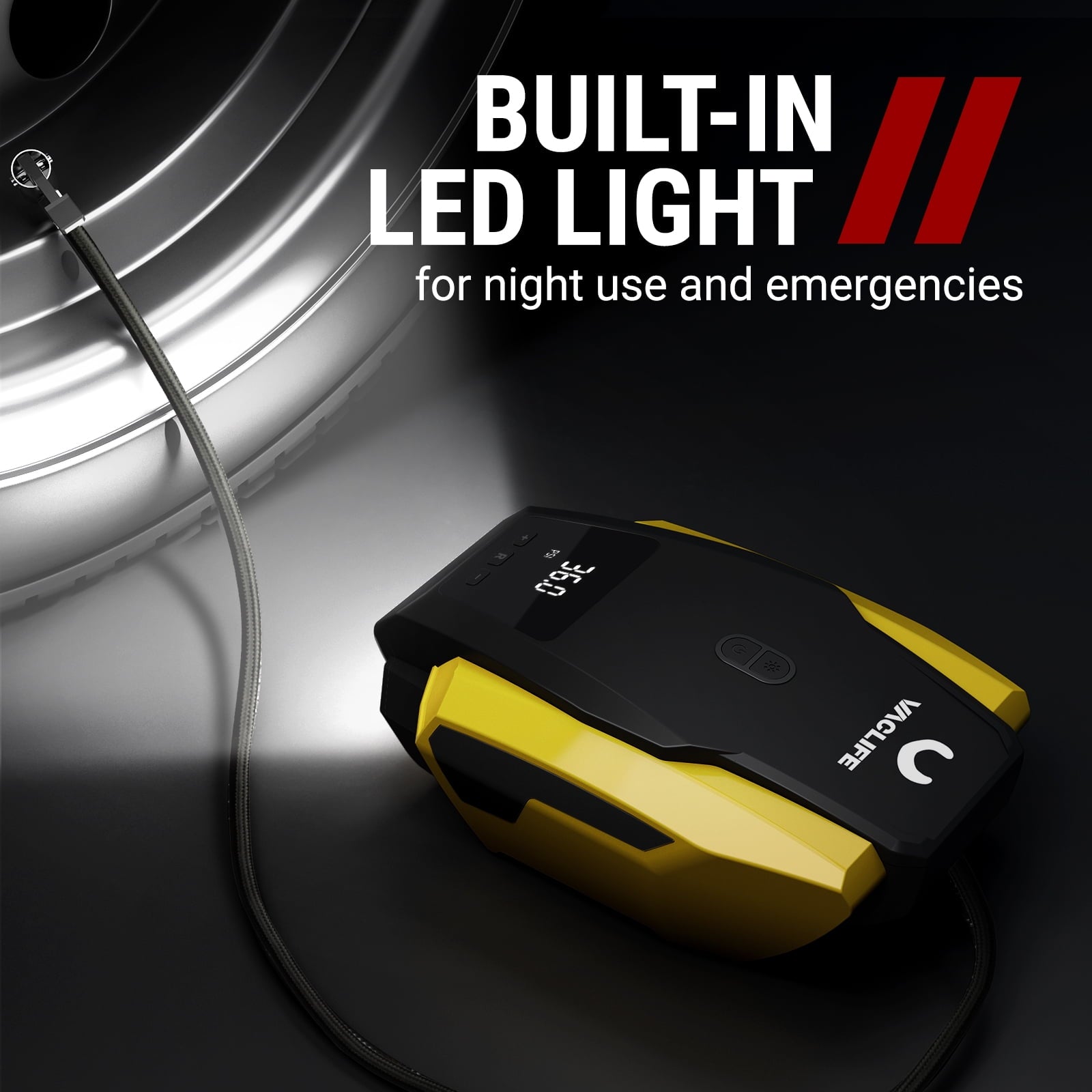 Tire Inflator Portable Air Compressor, DC 12V Auto Digital Air Pump with LED Light & 4 Accessories for Car Tires, Bicycles and Other Inflatables, Yellow