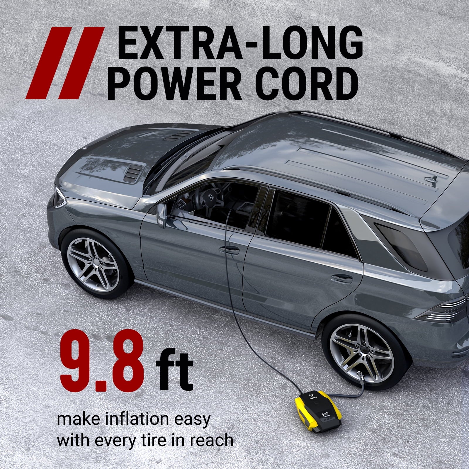 Tire Inflator Portable Air Compressor, DC 12V Auto Digital Air Pump with LED Light & 4 Accessories for Car Tires, Bicycles and Other Inflatables, Yellow