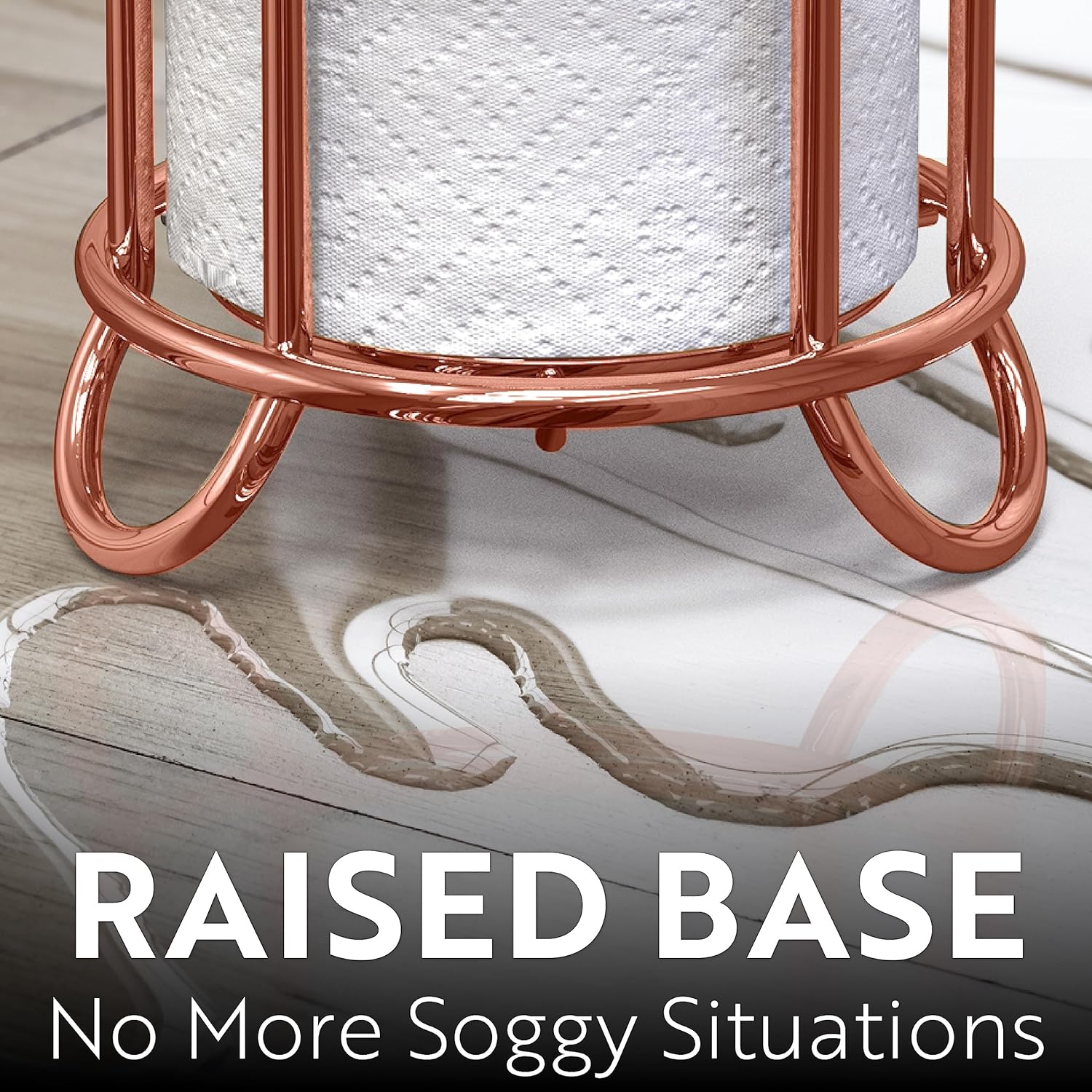 Brookstone Toilet Paper Holder Stand, Holds Mega Rolls, Rose Gold