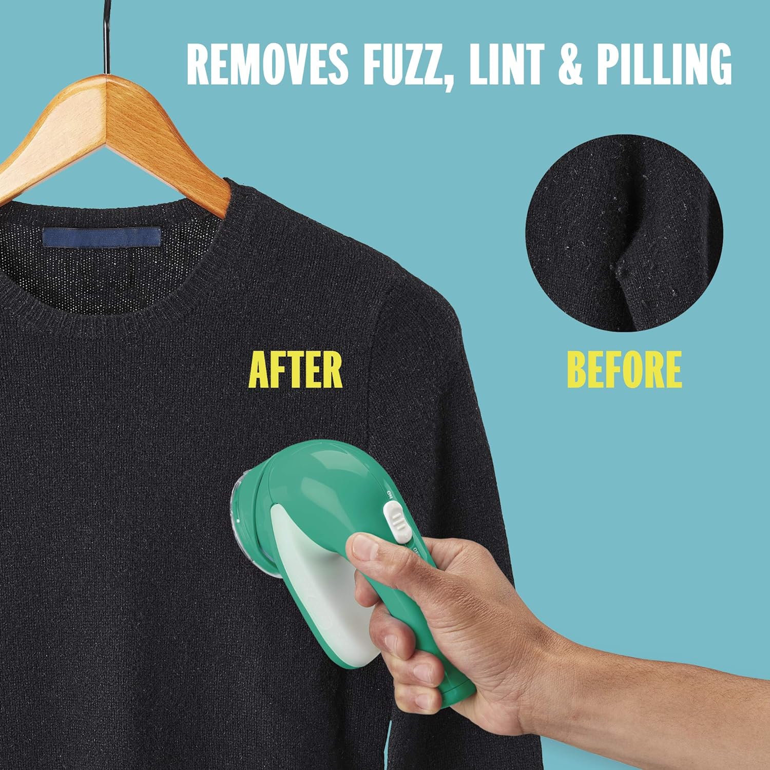 Conair Fabric Shaver and Lint Remover, Battery Operated Portable Fabric Shaver, Green