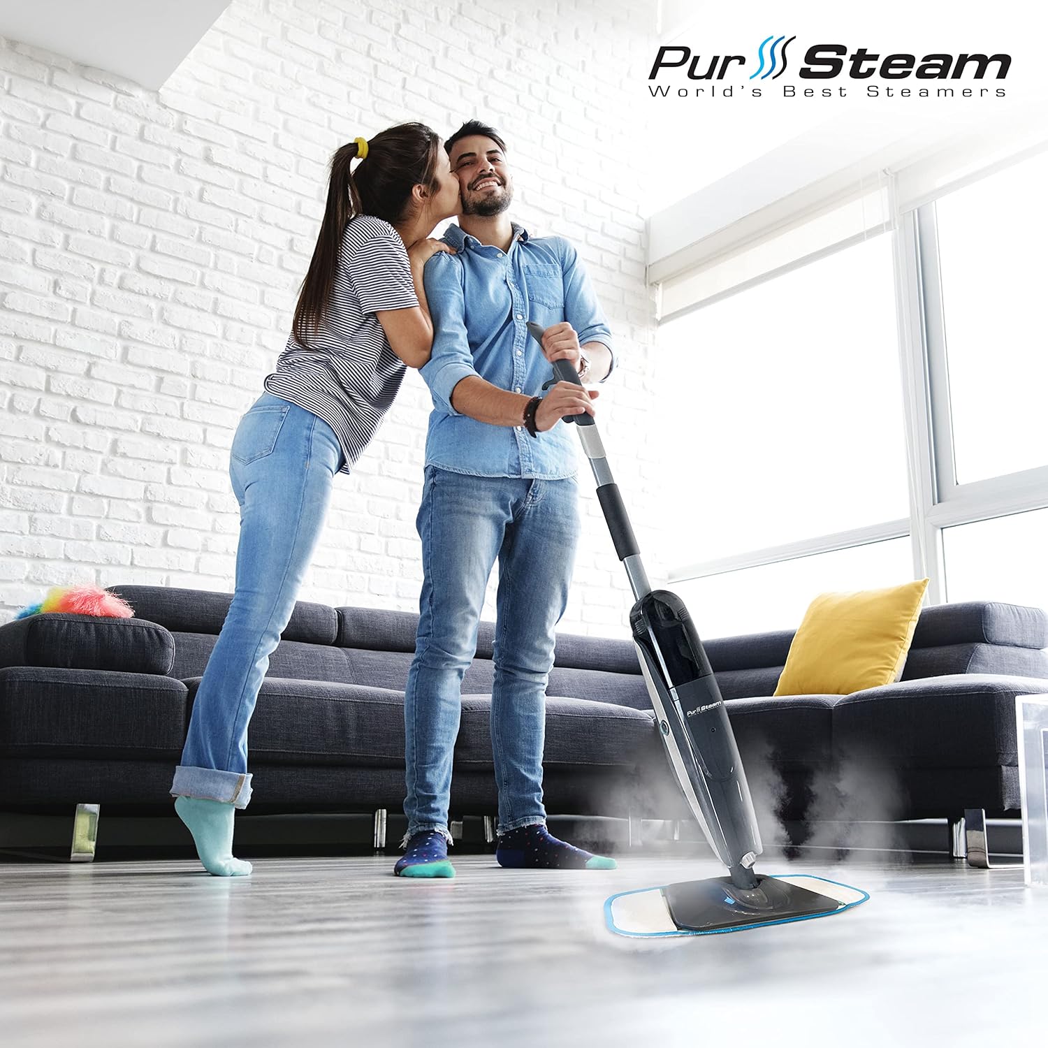 PurSteam Steam Mop Cleaner, Steam Mops for Floor Cleaning - Hardwood/Tiles/Vinyl/Marble - Steam Cleaner for Kitchen, Multifunctional Whole House Steamer, Light Grey