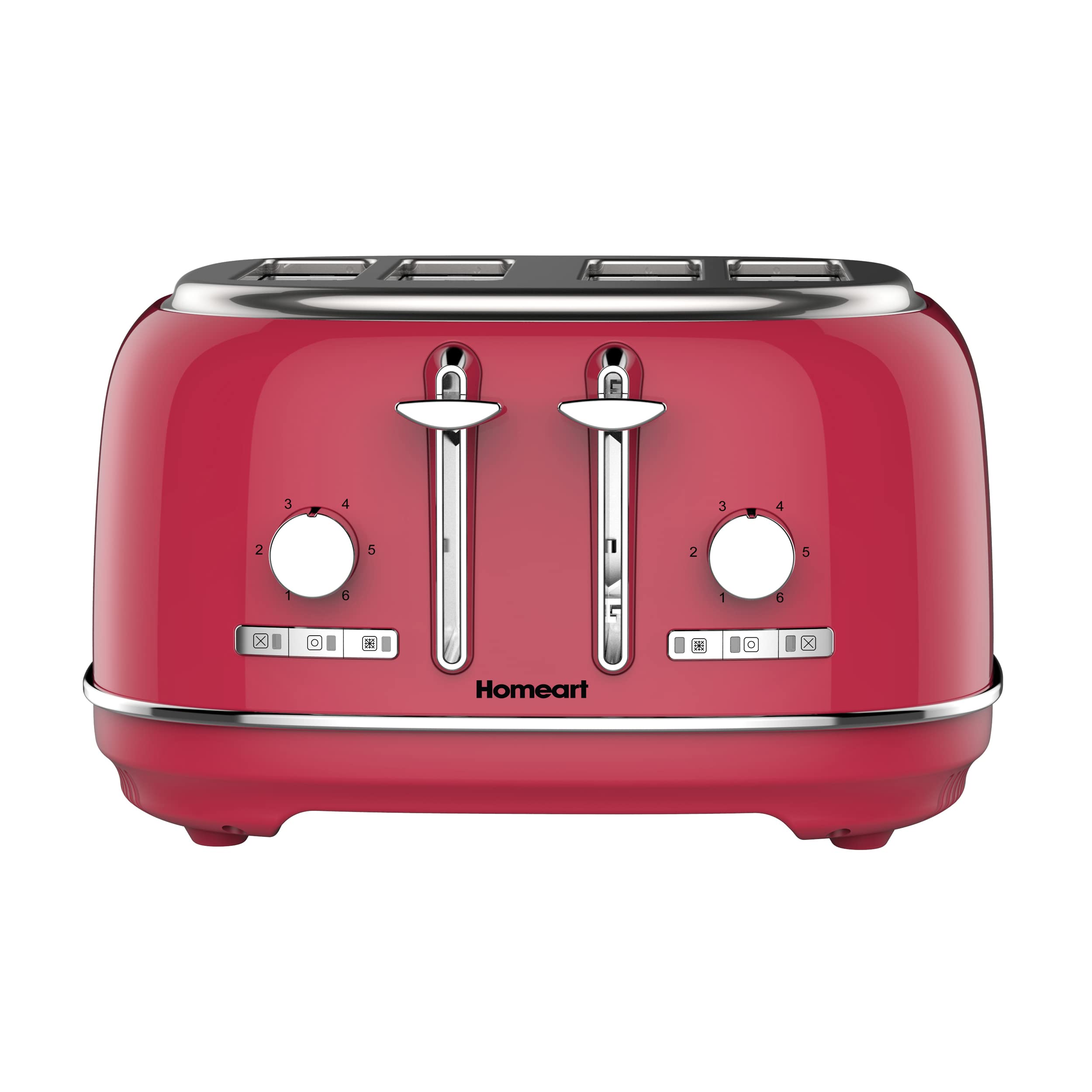 Homeart Alyssa 4-Slice Retro Toaster - Stainless Steel With Removable Crumb Tray, Adjustable Browning Control With Multiple Settings to Cancel, Defrost and Bagel - 1500W