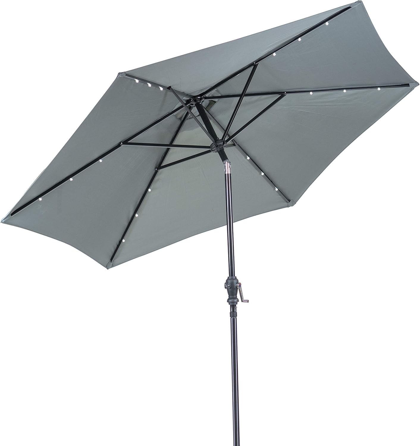Sun-Ray 9' Solar Lighted Patio Umbrella with 18 LEDs, Steel Frame and Grey Fabric Outdoor Umbrella for Patio, Deck, and Backyard