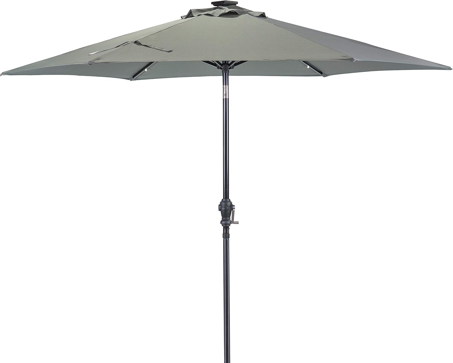 Sun-Ray 9' Solar Lighted Patio Umbrella with 18 LEDs, Steel Frame and Grey Fabric Outdoor Umbrella for Patio, Deck, and Backyard