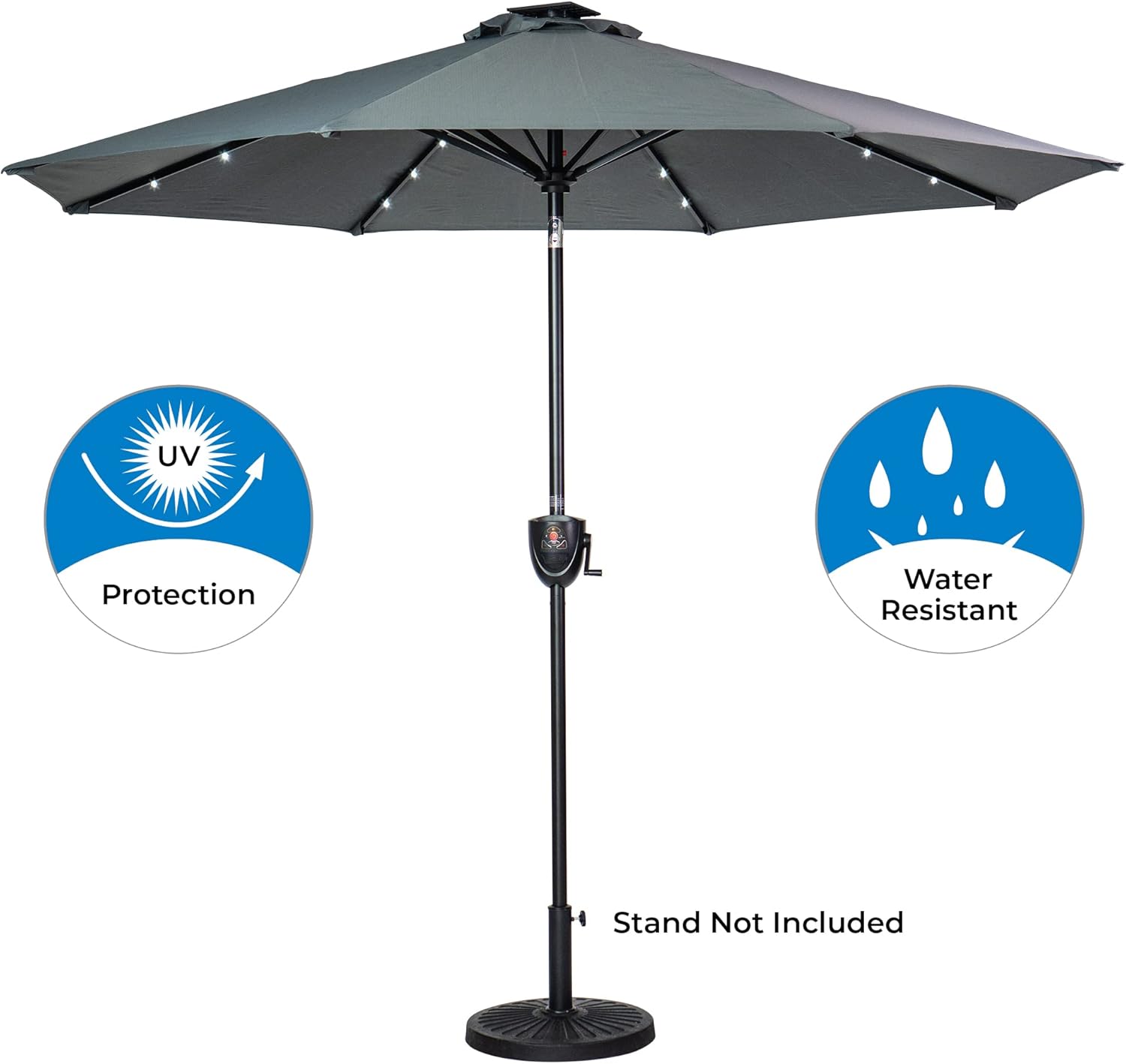 Sun-Ray 9' Round 8Rib Aluminum Bluetooth Solar Lighted Umbrella - Grey