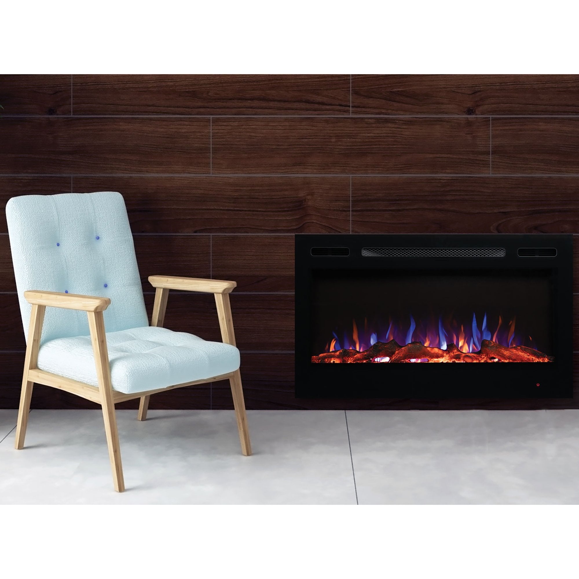 Edenbranch 36 Black Wall Mounted or Built In Recessed Electric Fireplace w/ Log Flame Effect