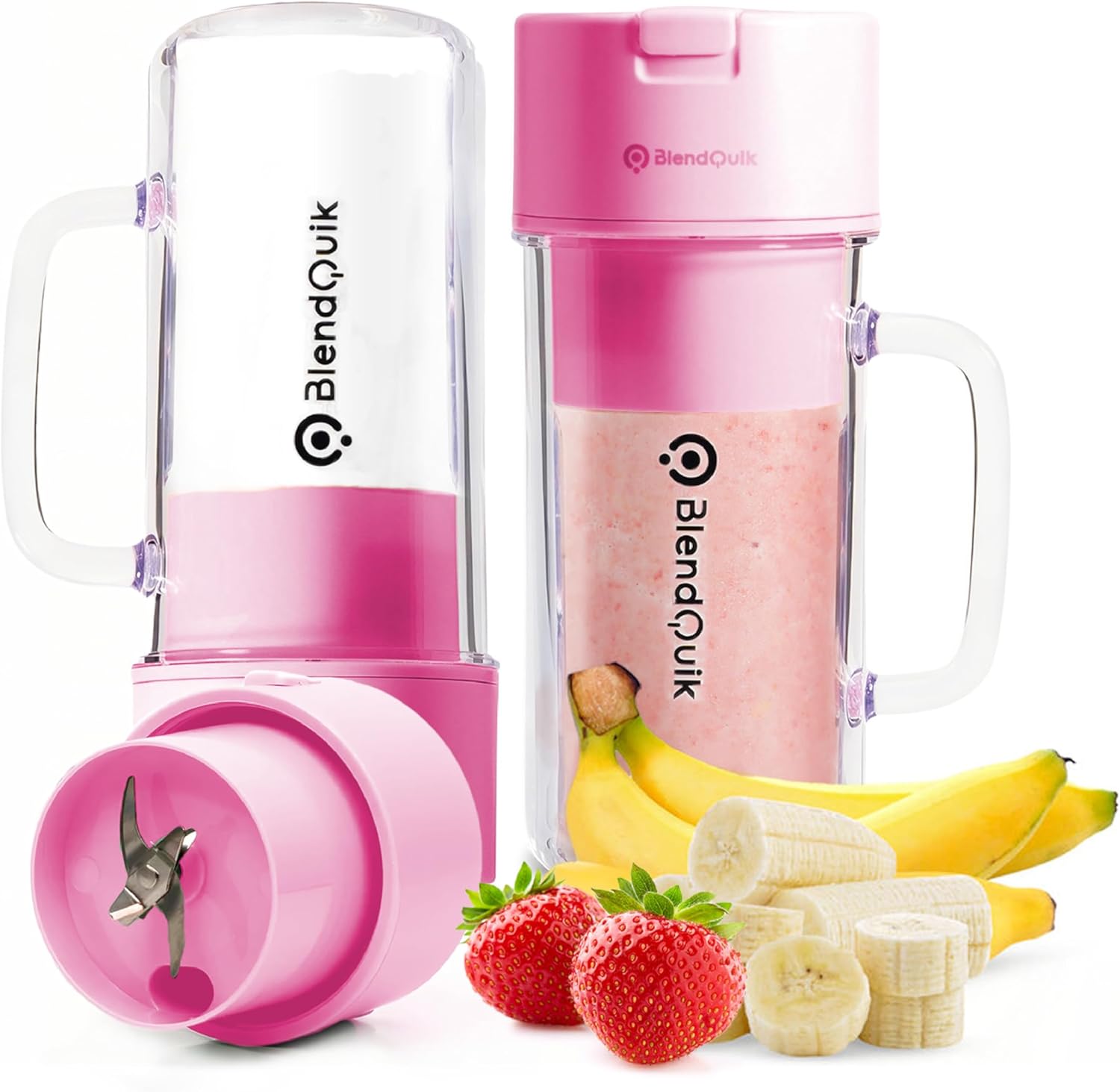 Portable Blender for Smoothies and Shakes, Portable Smoothie Blender on the Go, Smoothie Blender Portable, Personal Rechargeable Blender Portable, Small Blender for Shakes and Smoothies - 14oz, Pink