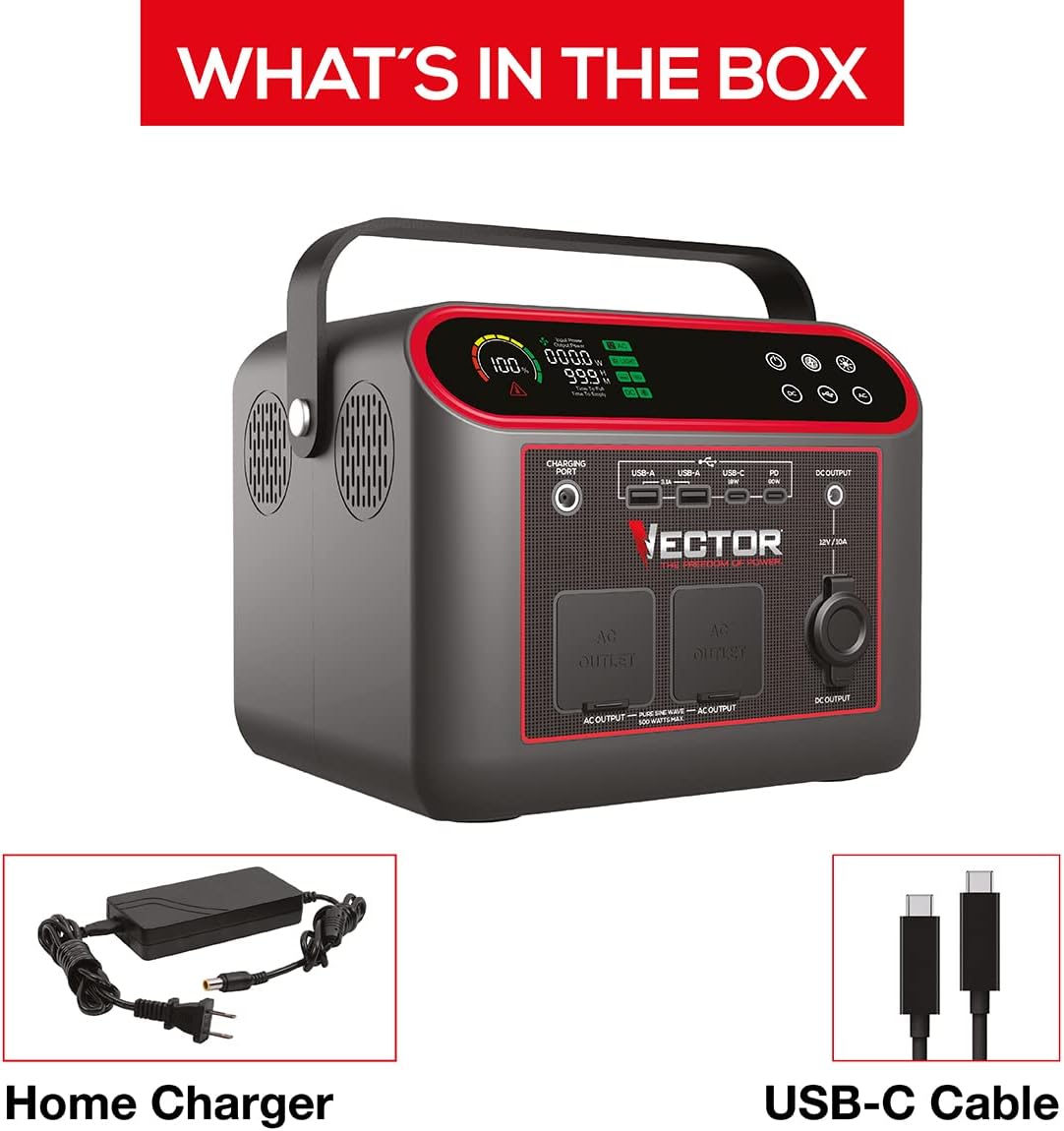 Vector VECLIPS6 666 WH, 733 Watt  Lithium Powerstation,  with AC, USB and  DC Power, Solar Panel Capable