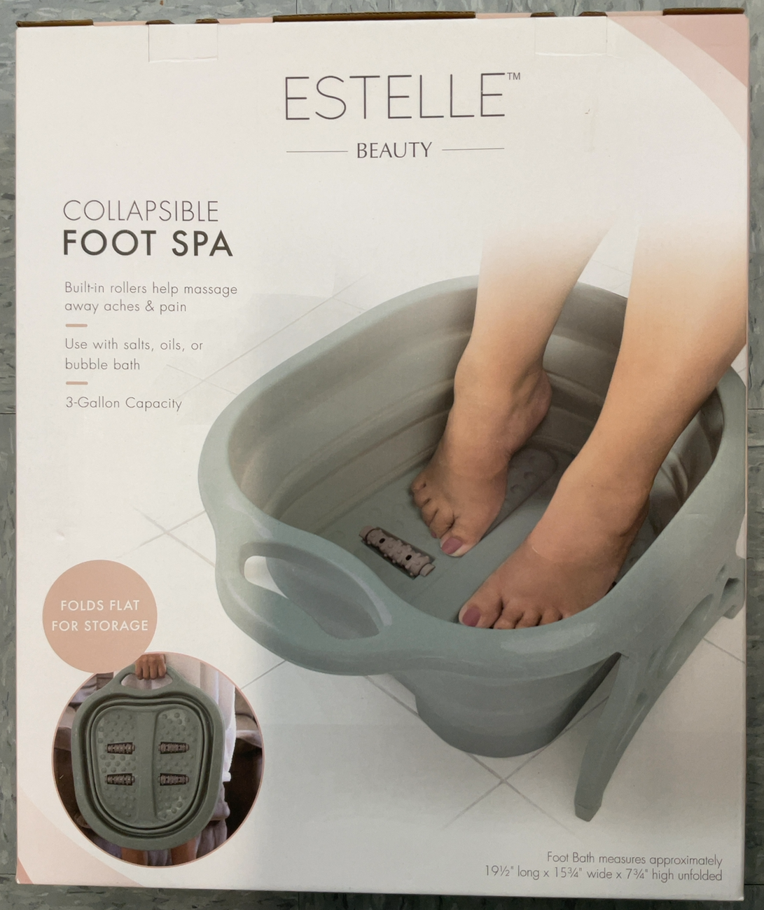 Estelle Beauty Collapsible Foot Bath Massager - Non-Slip 3 Gal. Capacity - Gray
