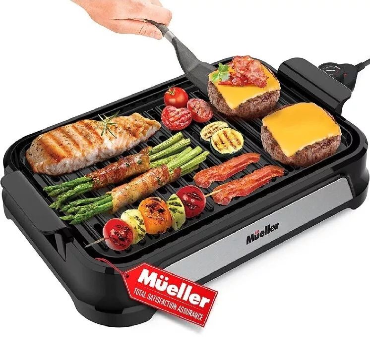 Mueller Ultra Gourmet Electric Grill, Smokeless Indoor Grill, Removable Nonstick Grill Plate, with Adjustable Temperature, 120V