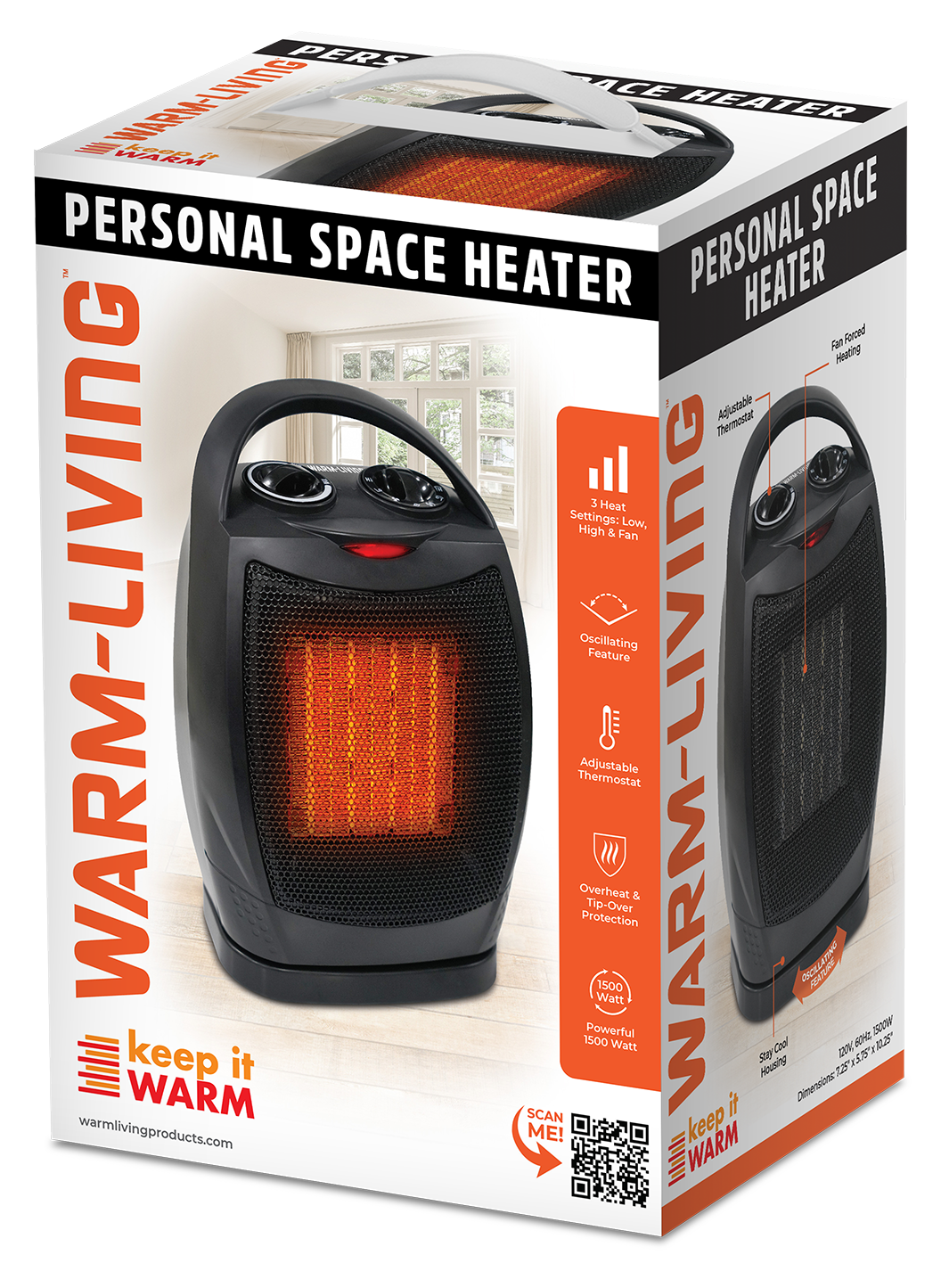 Warm Living 10 Personal Ceramic Space Heater, Oscillating Feature, 1500W