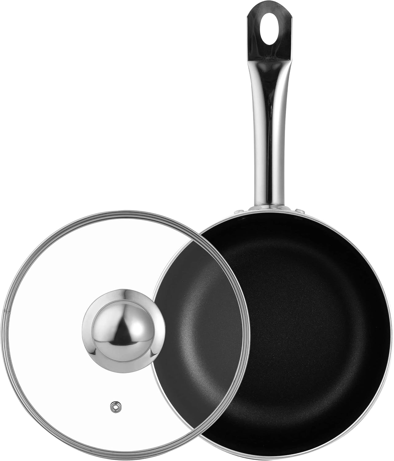 Prochef by Bergner - 3.5 Qt Cast Aluminum Non Stick Sauce Pan with Vented Glass Lid, Black