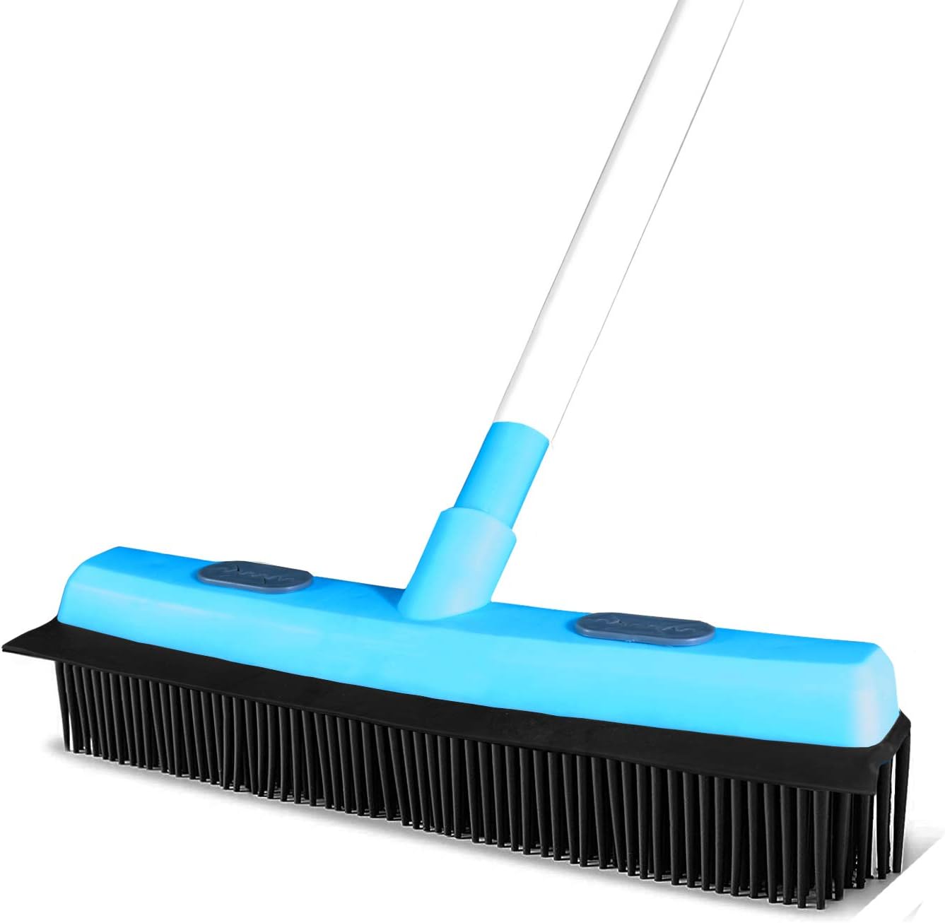 Guay Rubber Push Broom – Pet Hair & Fur Removal Soft Bristle Sweeper for Carpet & Floors with Squeegee, Grommet, and Telescopic Pole up to 50" (Blue)
