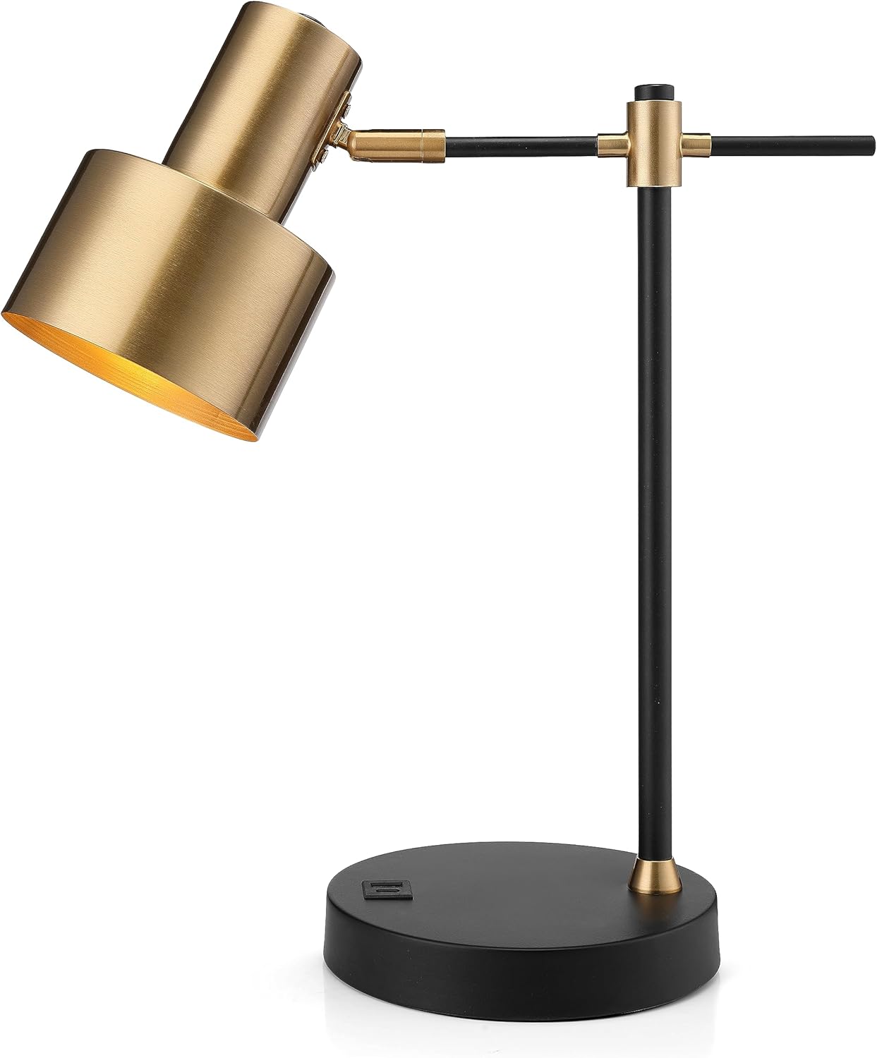Rumi Lighting 17 in. Brass Gold and Black Lamp with 2 Fast Charging USB Ports for Task and Reading