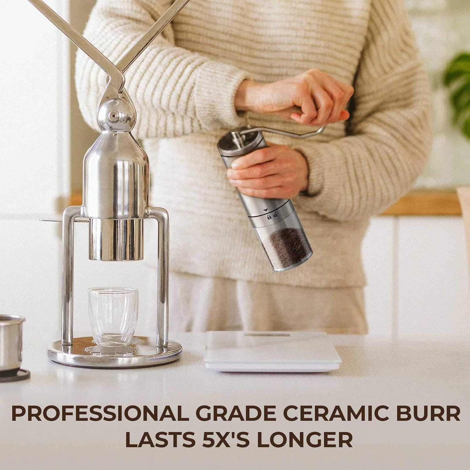 Mueller Conical Burr Adjustable Manual Stainless Steel Coffee Grinder