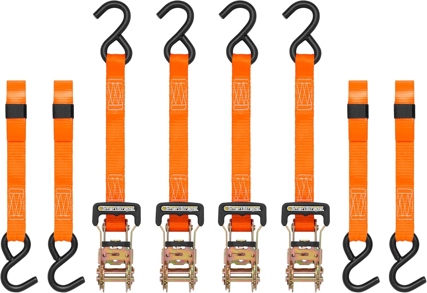 SMARTSTRAPS 10-Foot Ratchet Straps (4pk)  3,000 lbs Break Strength  1,000 lbs Safe Work Load Haul Heavier Loads Like Motorcycles, Boats and Large Appliances  Heavy-Duty Padded Tie-Downs, ORANGE (149) 4 Pack 10'' 3000 lb