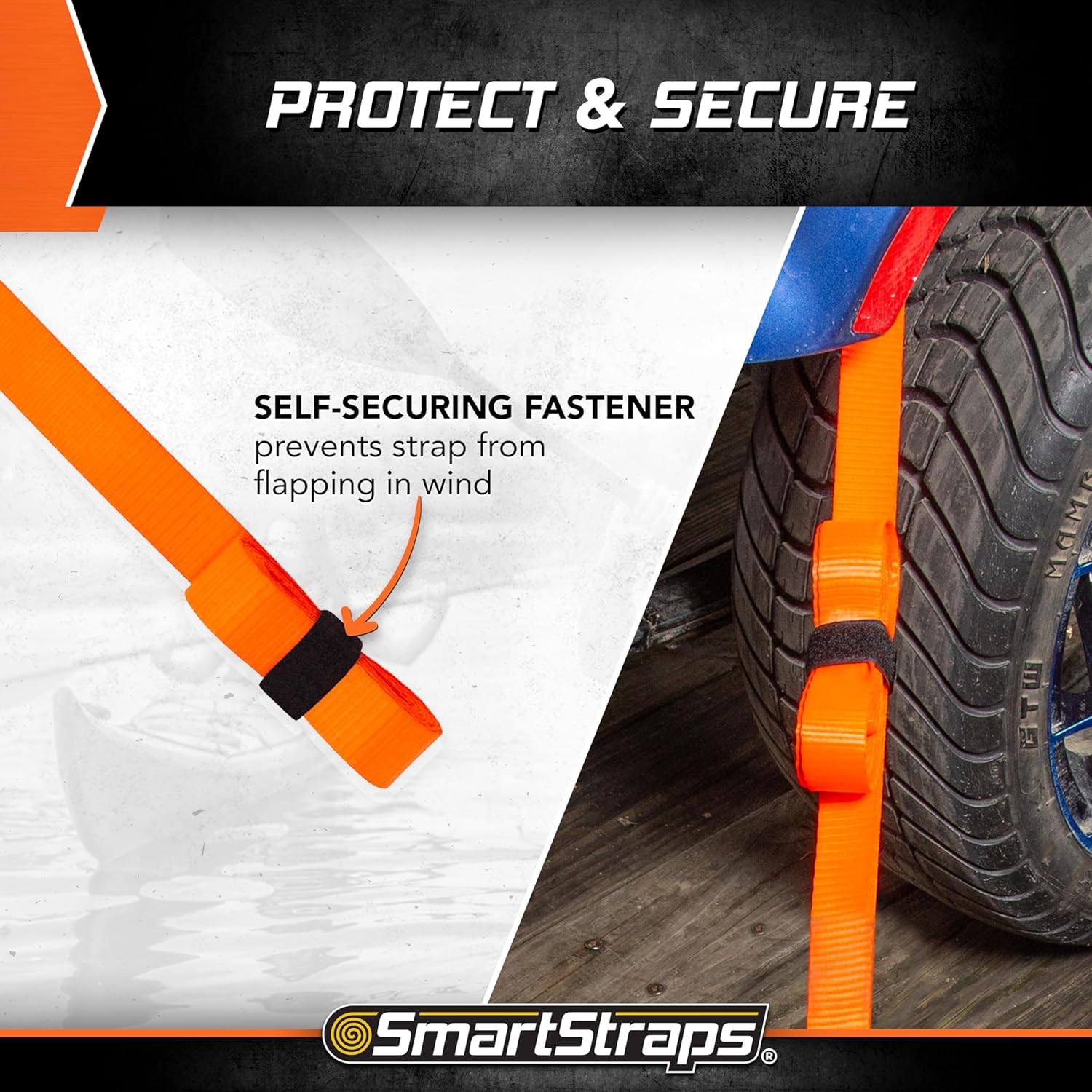 SMARTSTRAPS 10-Foot Ratchet Straps (4pk)  3,000 lbs Break Strength  1,000 lbs Safe Work Load Haul Heavier Loads Like Motorcycles, Boats and Large Appliances  Heavy-Duty Padded Tie-Downs, ORANGE (149) 4 Pack 10'' 3000 lb