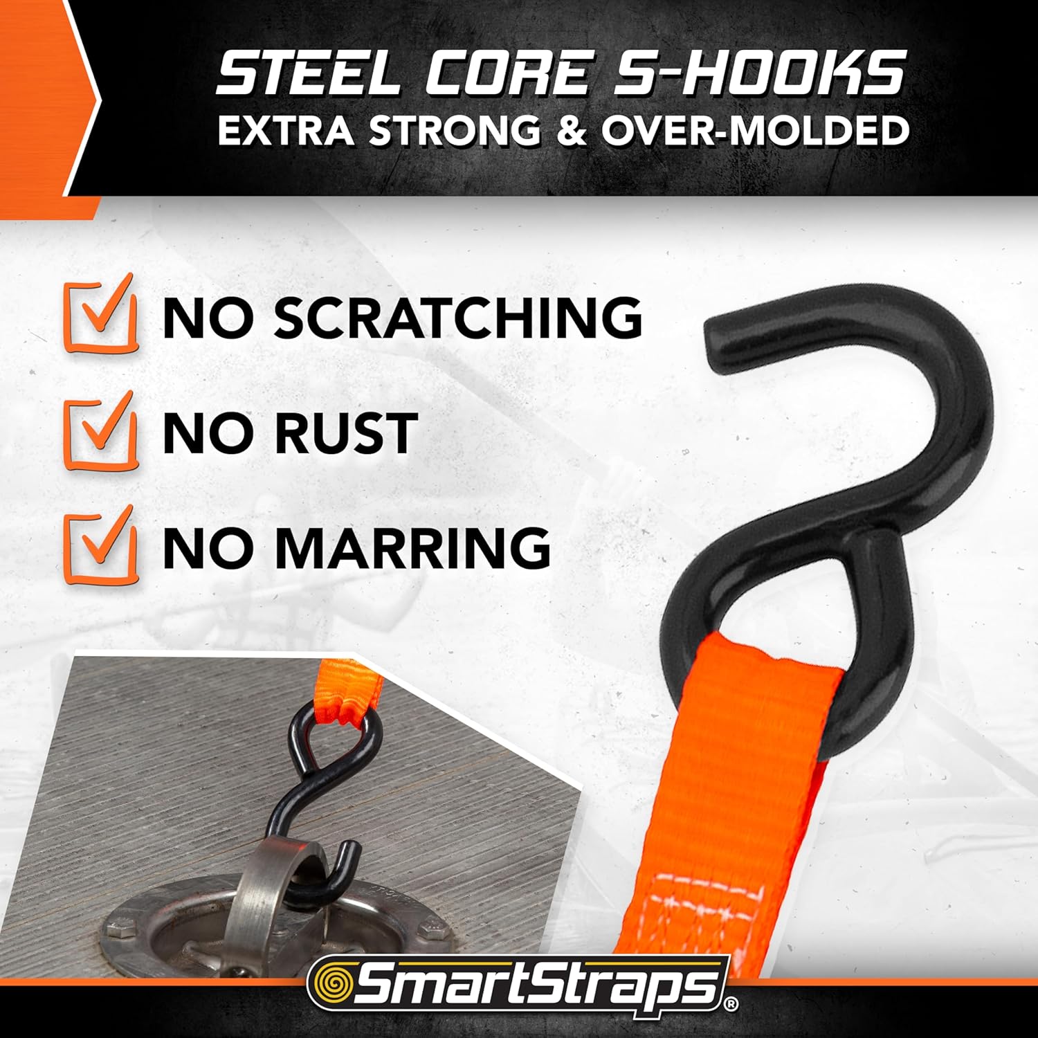 SMARTSTRAPS 10-Foot Ratchet Straps (4pk)  3,000 lbs Break Strength  1,000 lbs Safe Work Load Haul Heavier Loads Like Motorcycles, Boats and Large Appliances  Heavy-Duty Padded Tie-Downs, ORANGE (149) 4 Pack 10'' 3000 lb