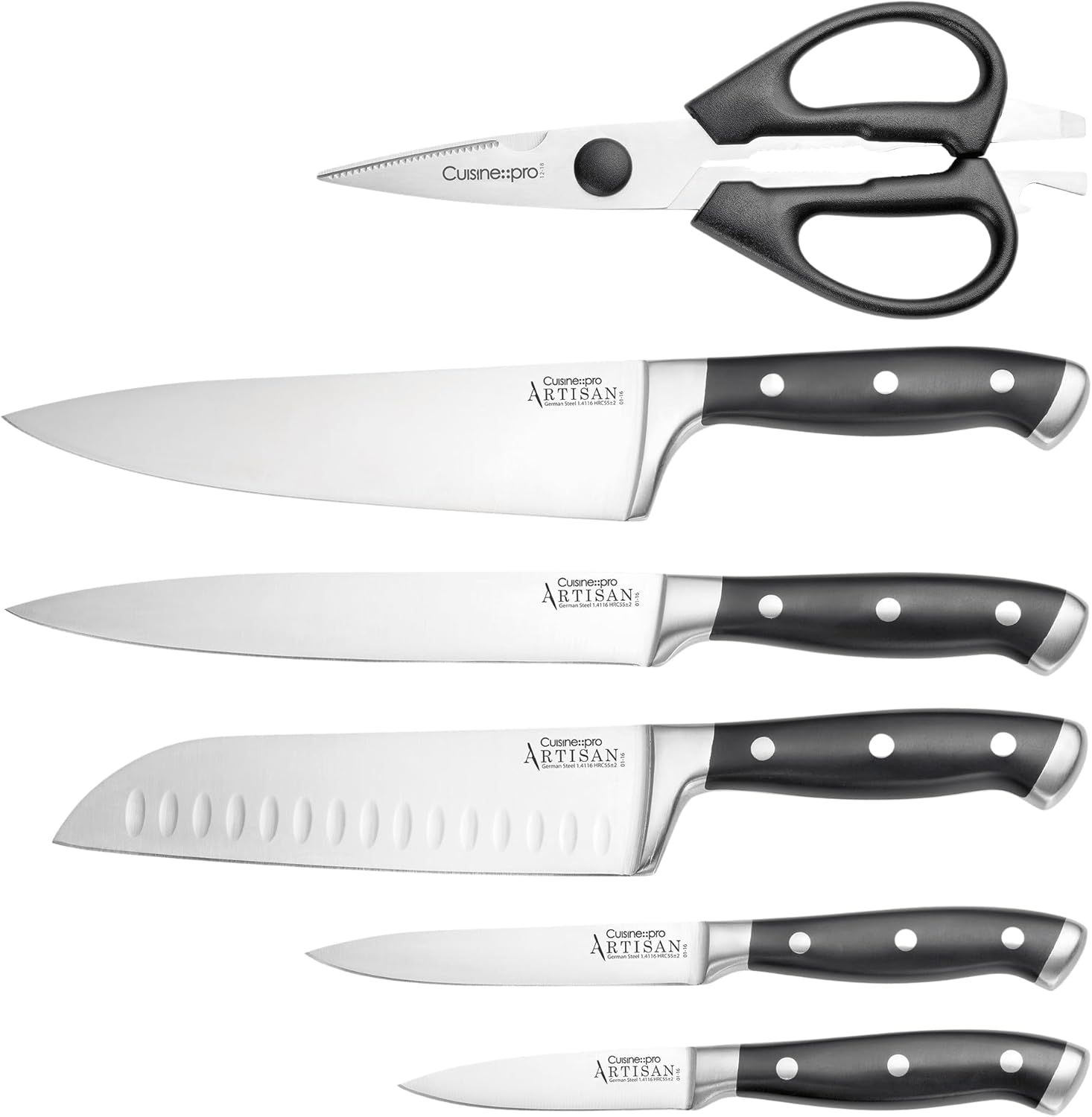Cuisine Pro ARTISAN 7-Piece Stainless Steel Knife Set with Finster Knife Block