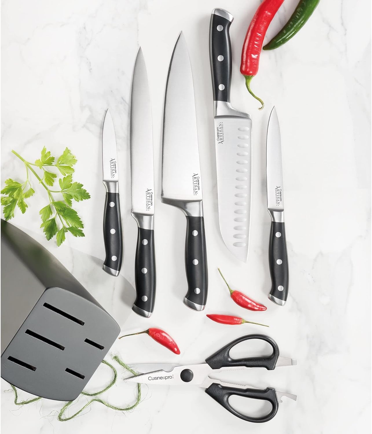 Cuisine Pro ARTISAN 7-Piece Stainless Steel Knife Set with Finster Knife Block