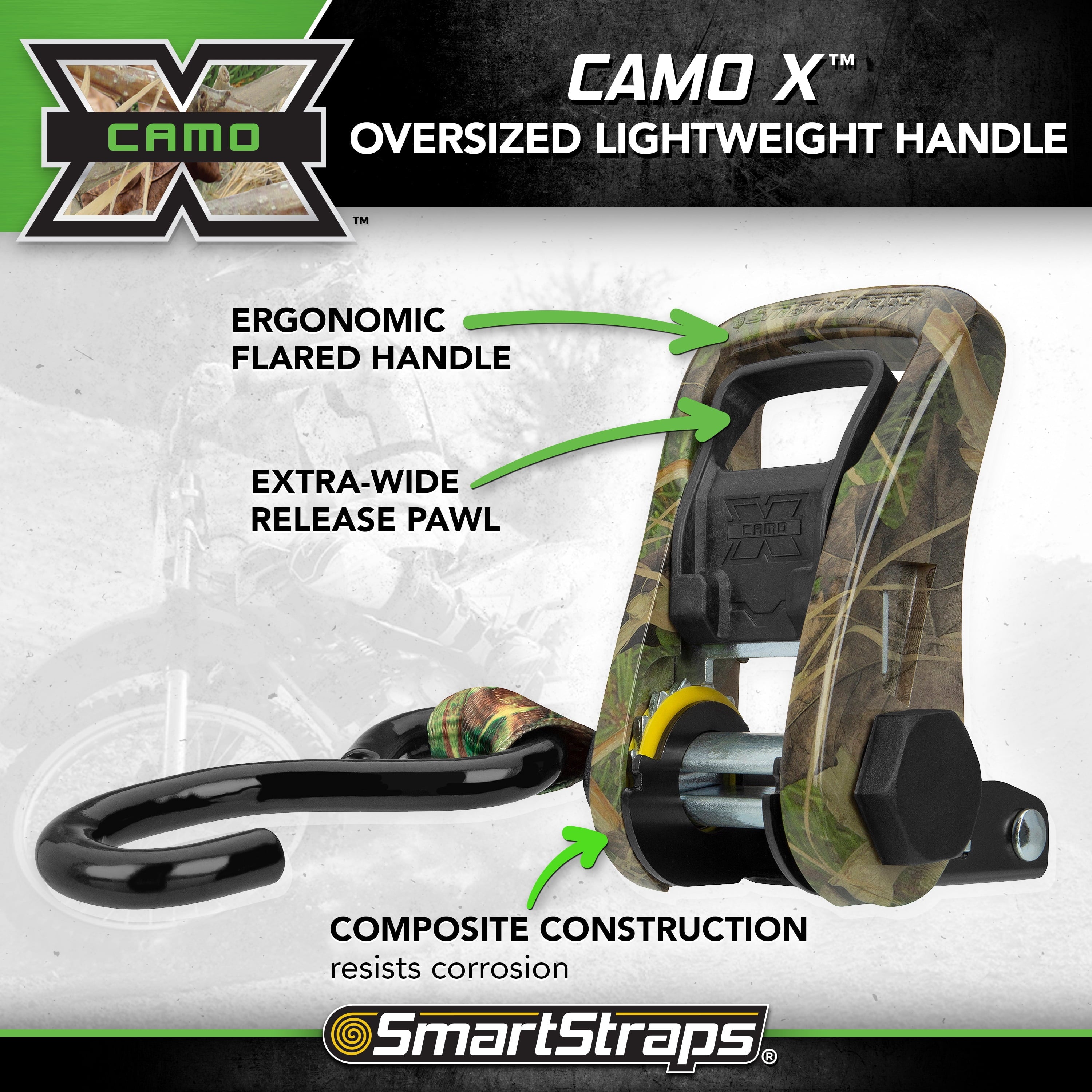 SmartStraps 10 ft. Camo CamoX Standard Duty Ratchet Tie Down Straps, 500 lb. Safe Work Load - 2 pack