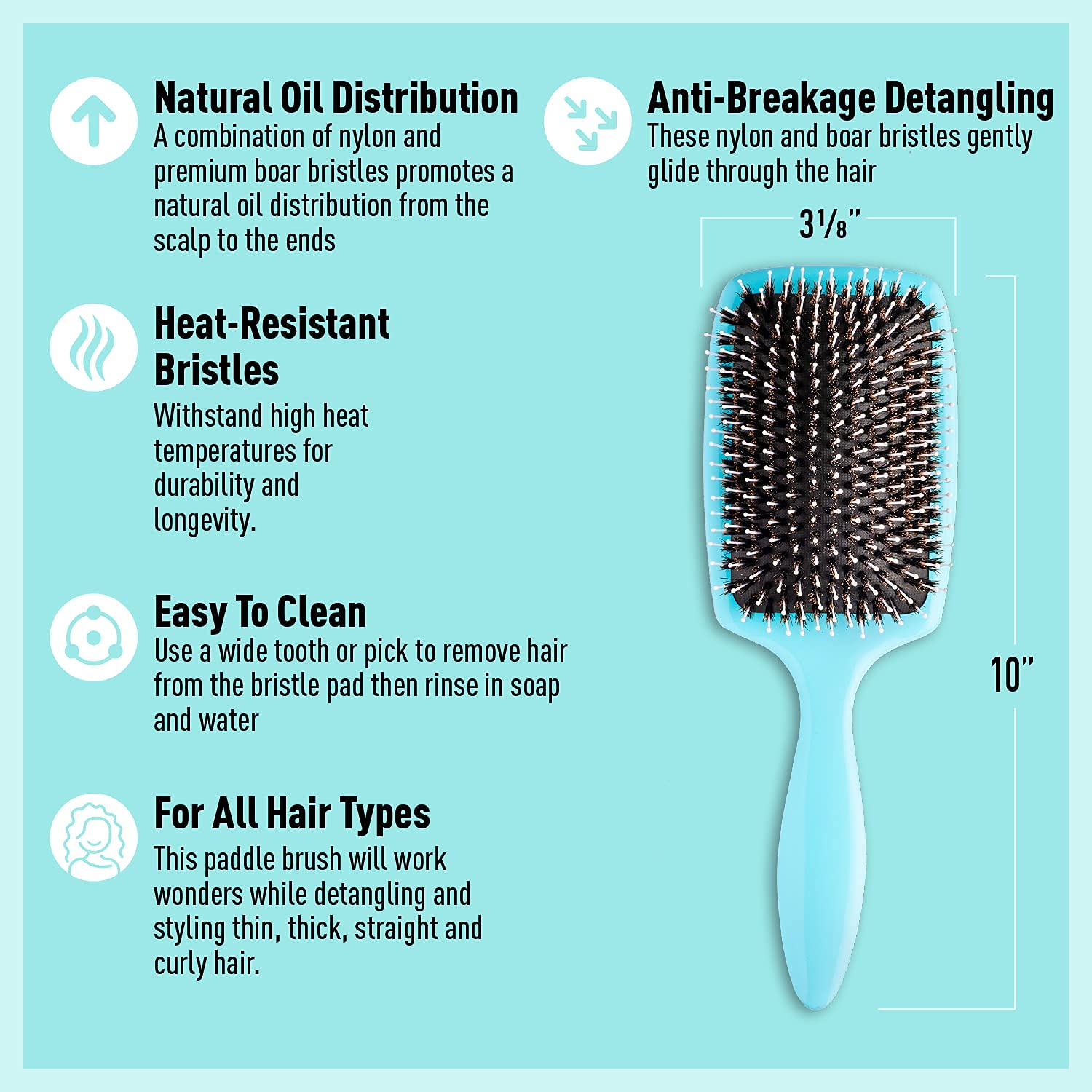 SKYPRO Professional Boar Bristle Paddle Brush – High Density Detangling & Smoothing Brush for All Hair Types