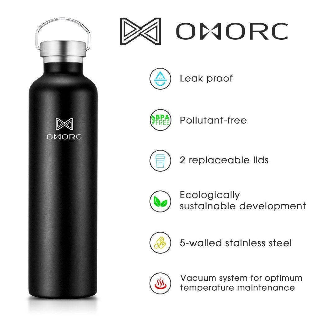 OMORC Stainless steel thermos / bottle, 32 oz, Black