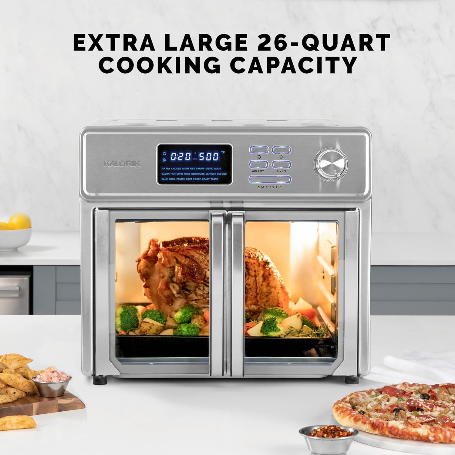 Kalorik MAXX Digital Air Fryer Oven, 26 Quart, 10-in-1 Countertop Toaster Oven & Air Fryer Combo-21 Presets up to 500 degrees, Includes 9 Accessories & Cookbook