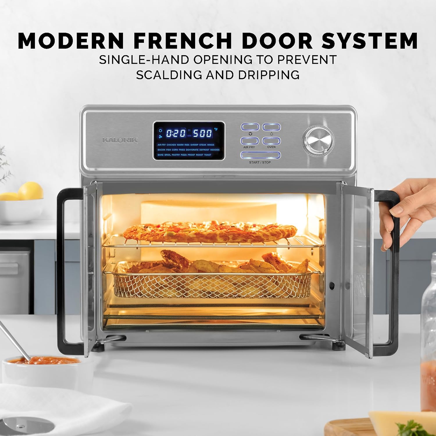 Kalorik MAXX Digital Air Fryer Oven, 26 Quart, 10-in-1 Countertop Toaster Oven & Air Fryer Combo-21 Presets up to 500 degrees, Includes 9 Accessories & Cookbook