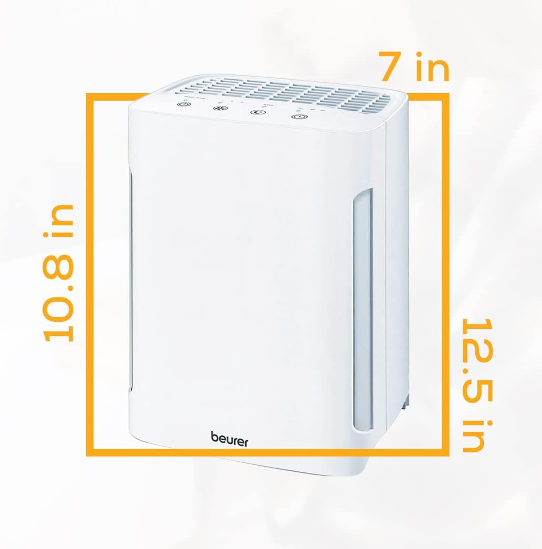 Beurer LR210 Air Purifier for Home, 3-Layer H13 True HEPA Filter System, 3 Fan Settings, Clean Ambient Air, Air Filter for Allergies & Pets, Cleaner with Sleep Mode & Timer
