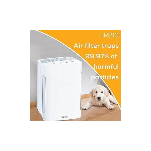 Beurer LR210 Air Purifier for Home, 3-Layer H13 True HEPA Filter System, 3 Fan Settings, Clean Ambient Air, Air Filter for Allergies & Pets, Cleaner with Sleep Mode & Timer