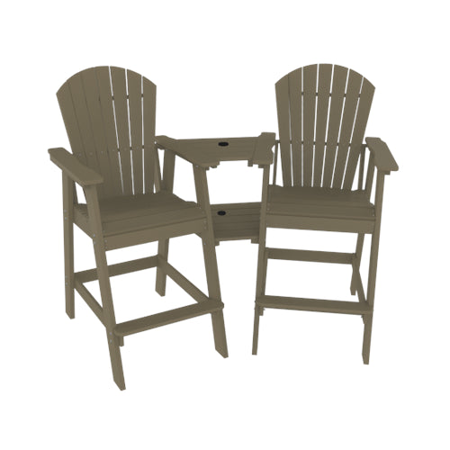 Tall Adirondack Bar Stools, Set of 2 Chairs with Double Connecting Tray Weather Resistant for Outdoor Deck, HDPE