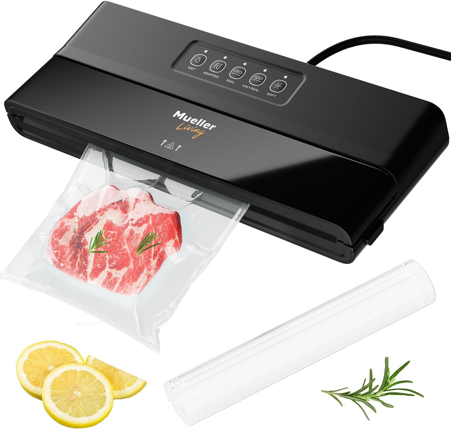 Mueller Compact Vacuum Sealer Machine, Includes Bags & Roll, LED Indicators