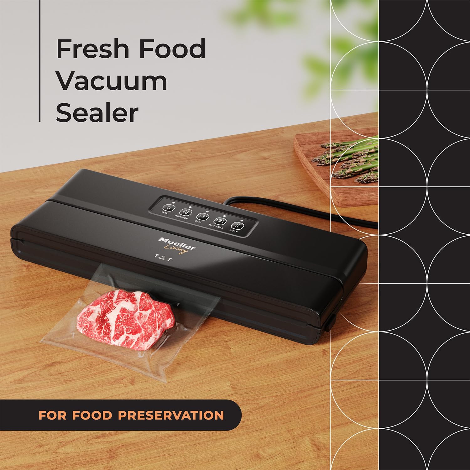 Mueller Compact Vacuum Sealer Machine, Includes Bags & Roll, LED Indicators