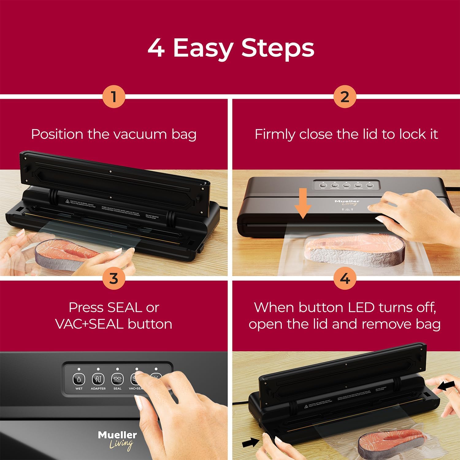 Mueller Compact Vacuum Sealer Machine, Includes Bags & Roll, LED Indicators