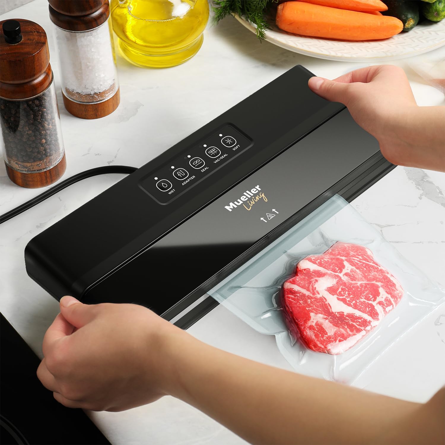 Mueller Compact Vacuum Sealer Machine, Includes Bags & Roll, LED Indicators