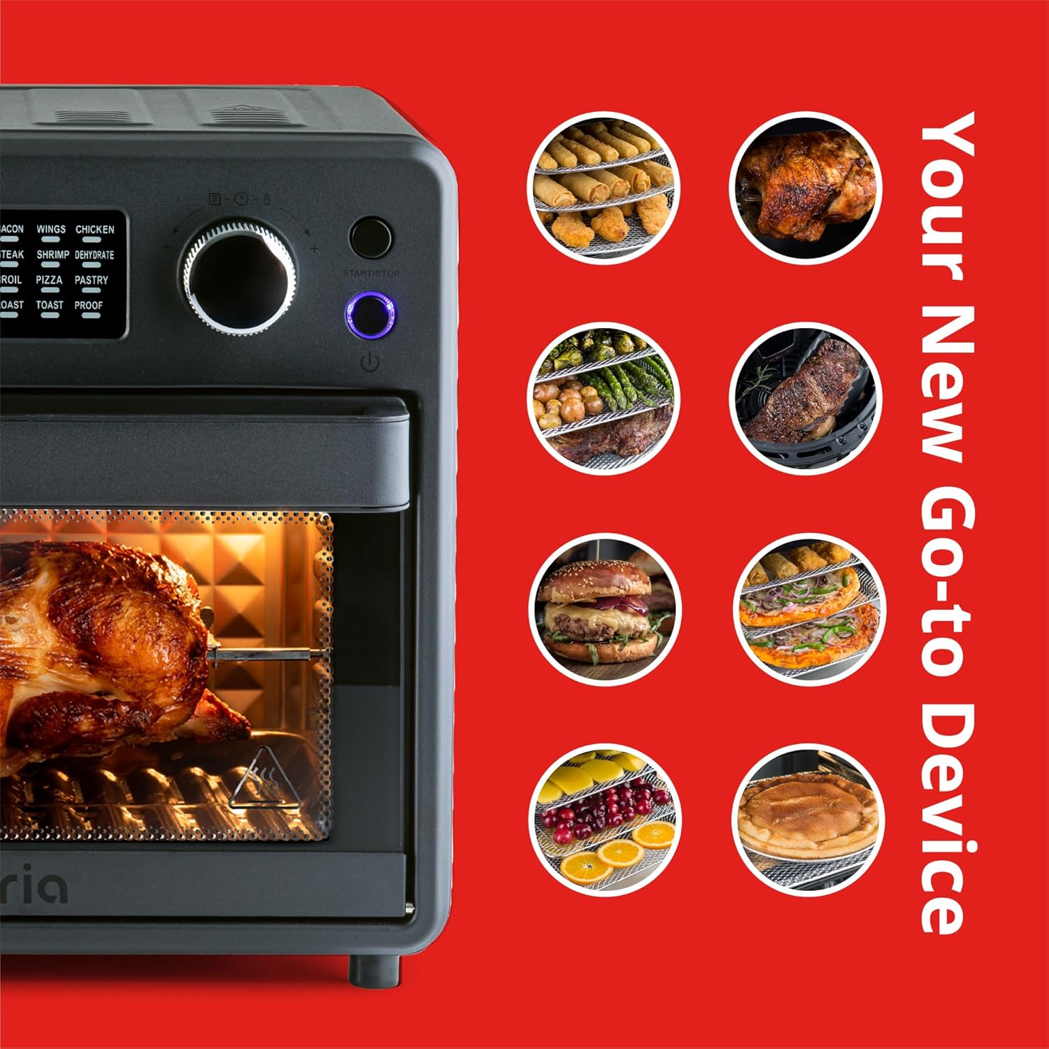 Ariawave Mini 16QT Air Fryer & Toaster Oven, Multifunctional with 15 Presets - Fry, Bake, Roast, Grill, Oil-Free, Compact Design, Inclusive Accessories, 360 Rotisserie Feature, Stainless Steel