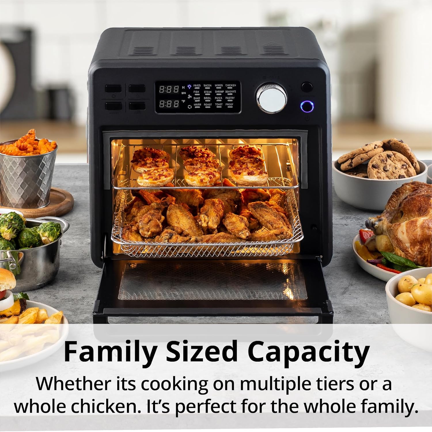 Ariawave Mini 16QT Air Fryer & Toaster Oven, Multifunctional with 15 Presets - Fry, Bake, Roast, Grill, Oil-Free, Compact Design, Inclusive Accessories, 360 Rotisserie Feature, Stainless Steel