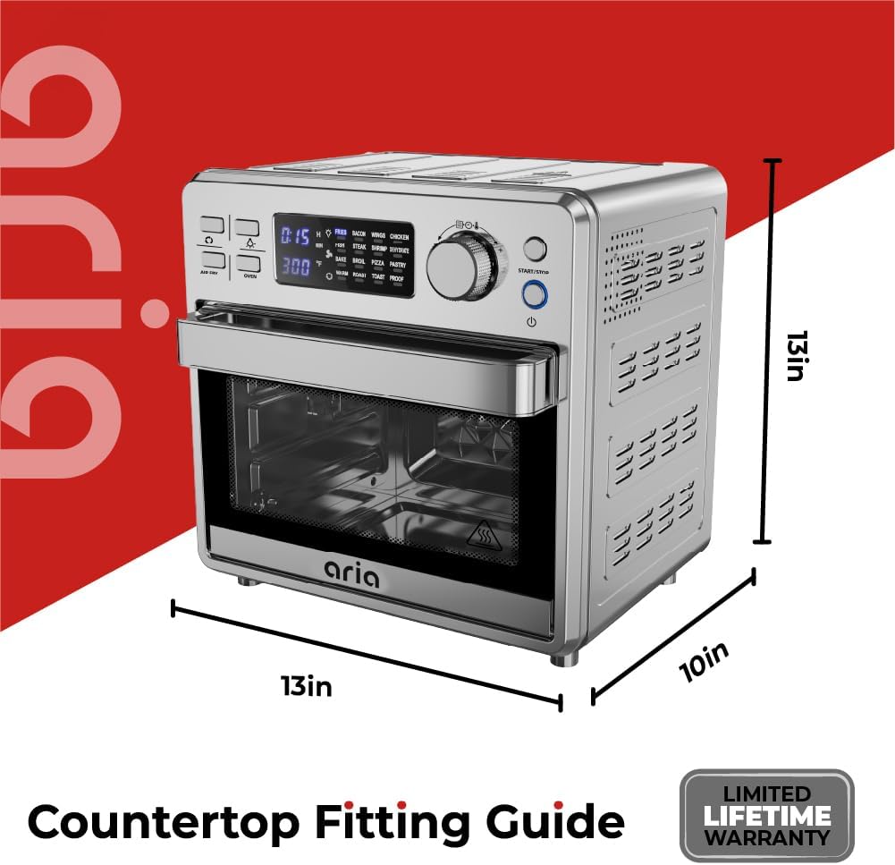 Ariawave Mini 16QT Air Fryer & Toaster Oven, Multifunctional with 15 Presets - Fry, Bake, Roast, Grill, Oil-Free, Compact Design, Inclusive Accessories, 360 Rotisserie Feature, Stainless Steel