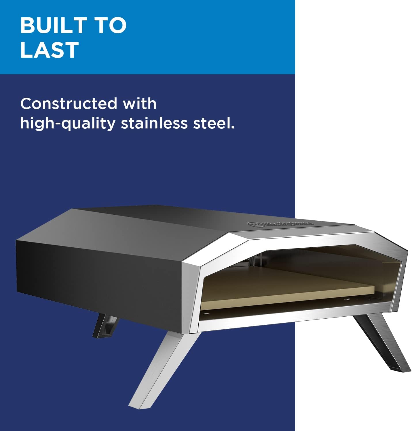 Westinghouse 13-Inch Gas Pizza Oven No Rotation Stone - 1000F High-Heat, Portable Gas-Powered Design, Folding Legs, Adjustable Heat Control, Fast & Crispy Wood-Fired-Style Pizzas