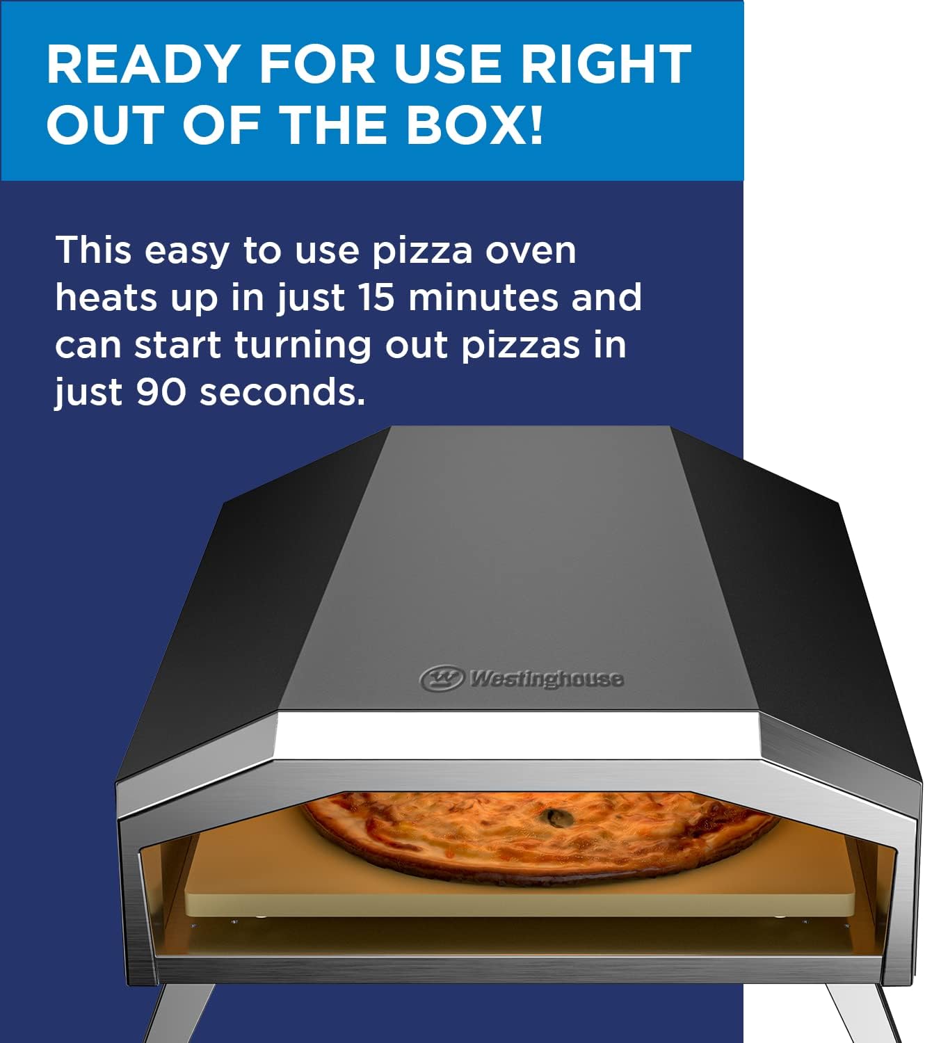 Westinghouse 13-Inch Gas Pizza Oven No Rotation Stone - 1000F High-Heat, Portable Gas-Powered Design, Folding Legs, Adjustable Heat Control, Fast & Crispy Wood-Fired-Style Pizzas