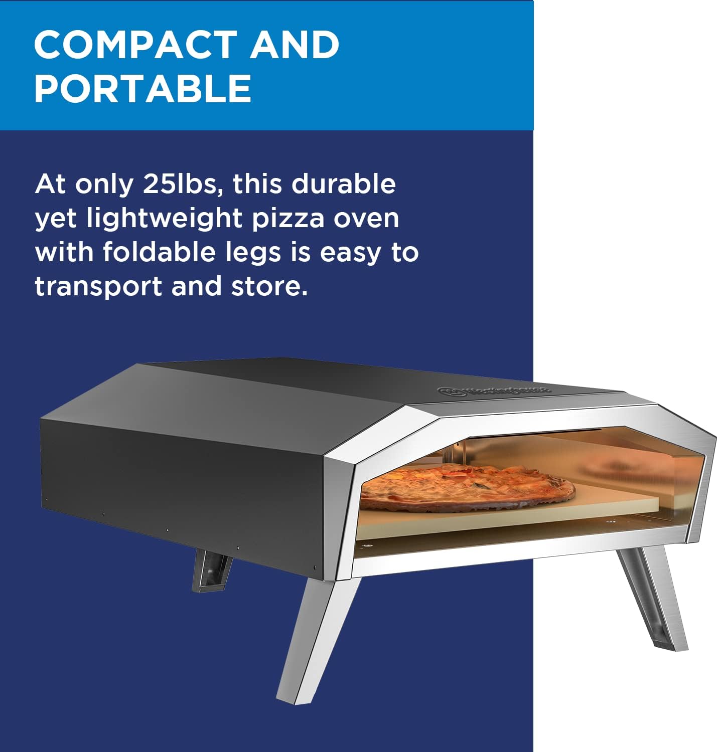 Westinghouse 13-Inch Gas Pizza Oven No Rotation Stone - 1000F High-Heat, Portable Gas-Powered Design, Folding Legs, Adjustable Heat Control, Fast & Crispy Wood-Fired-Style Pizzas