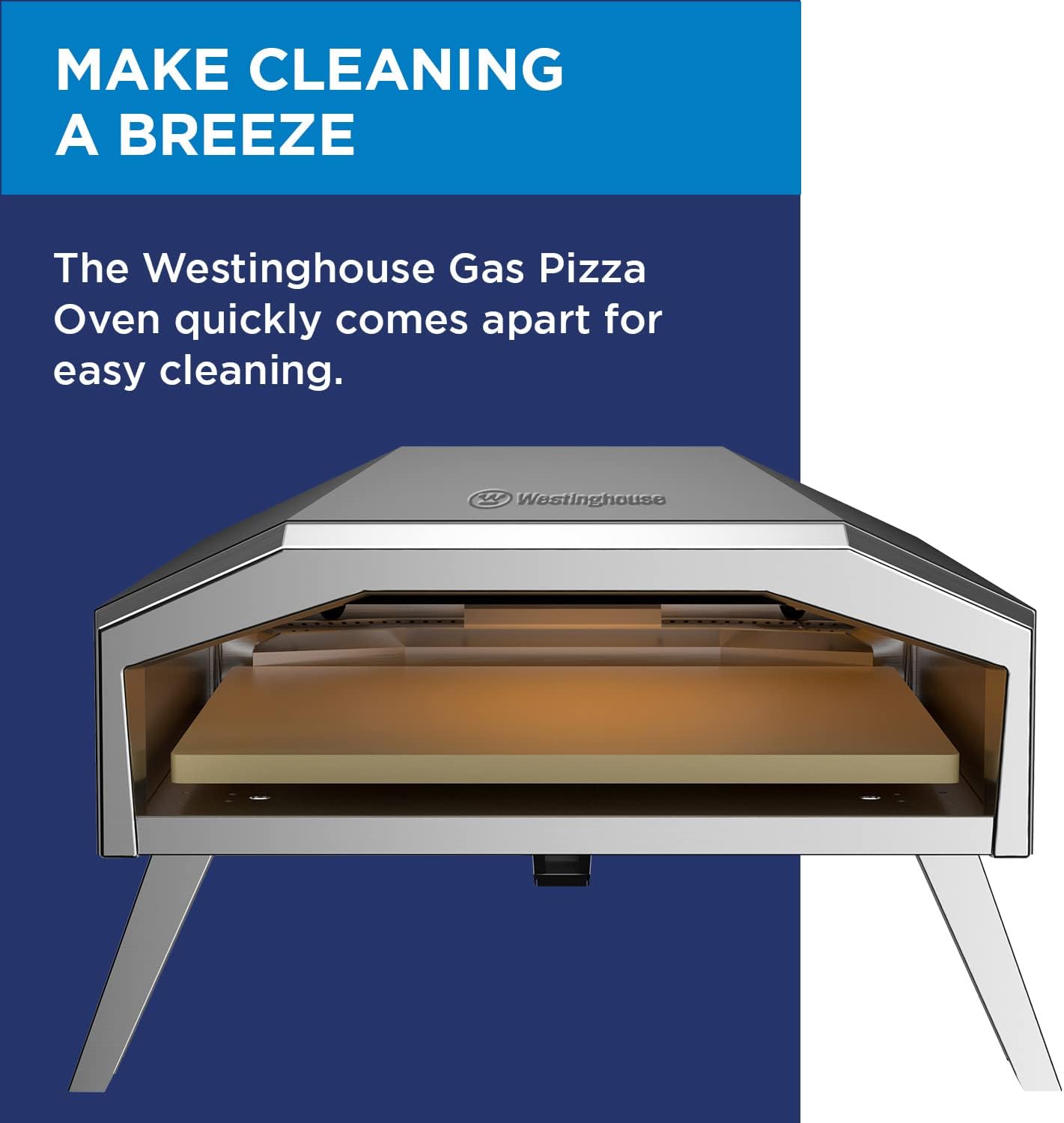 Westinghouse 13-Inch Gas Pizza Oven No Rotation Stone - 1000F High-Heat, Portable Gas-Powered Design, Folding Legs, Adjustable Heat Control, Fast & Crispy Wood-Fired-Style Pizzas