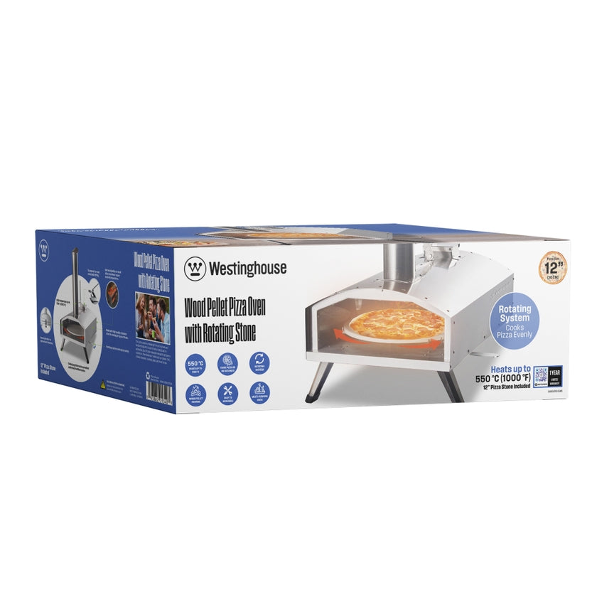 Westinghouse Homeware USA 12" Dual Fuel Gas Wood Pizza Oven with Rotating Stone - Silver