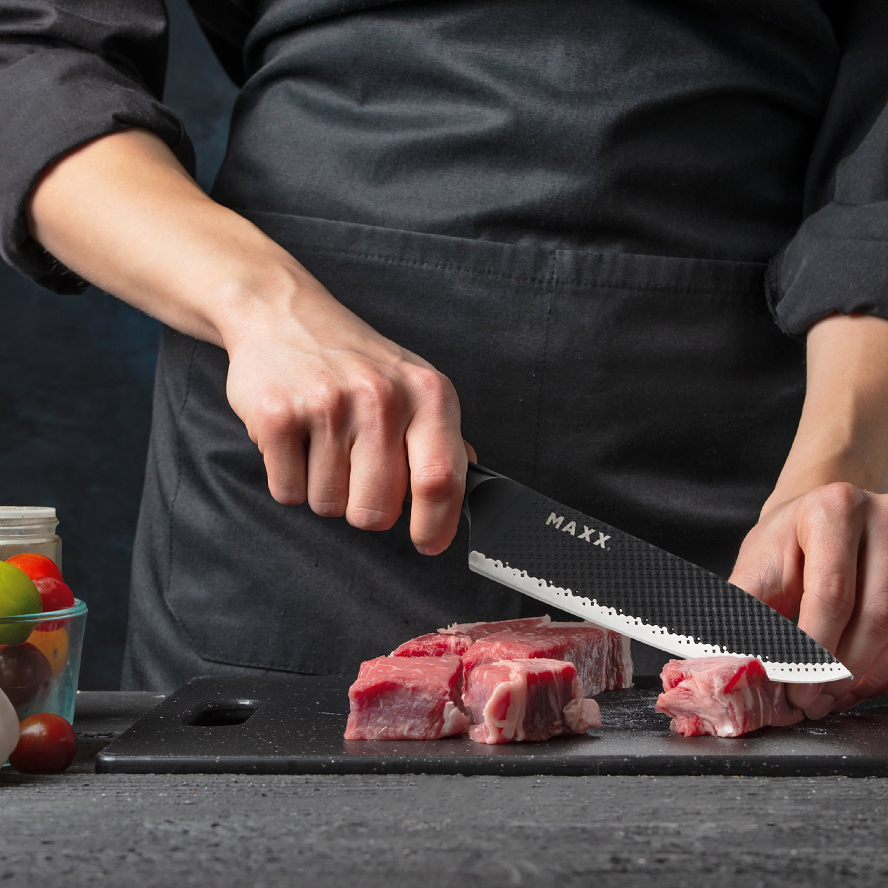 Kalorik MAXX 3-Piece Professional Chef, Prep, and Paring Knife Set, in Stainless Steel/Black (SAK 51317)