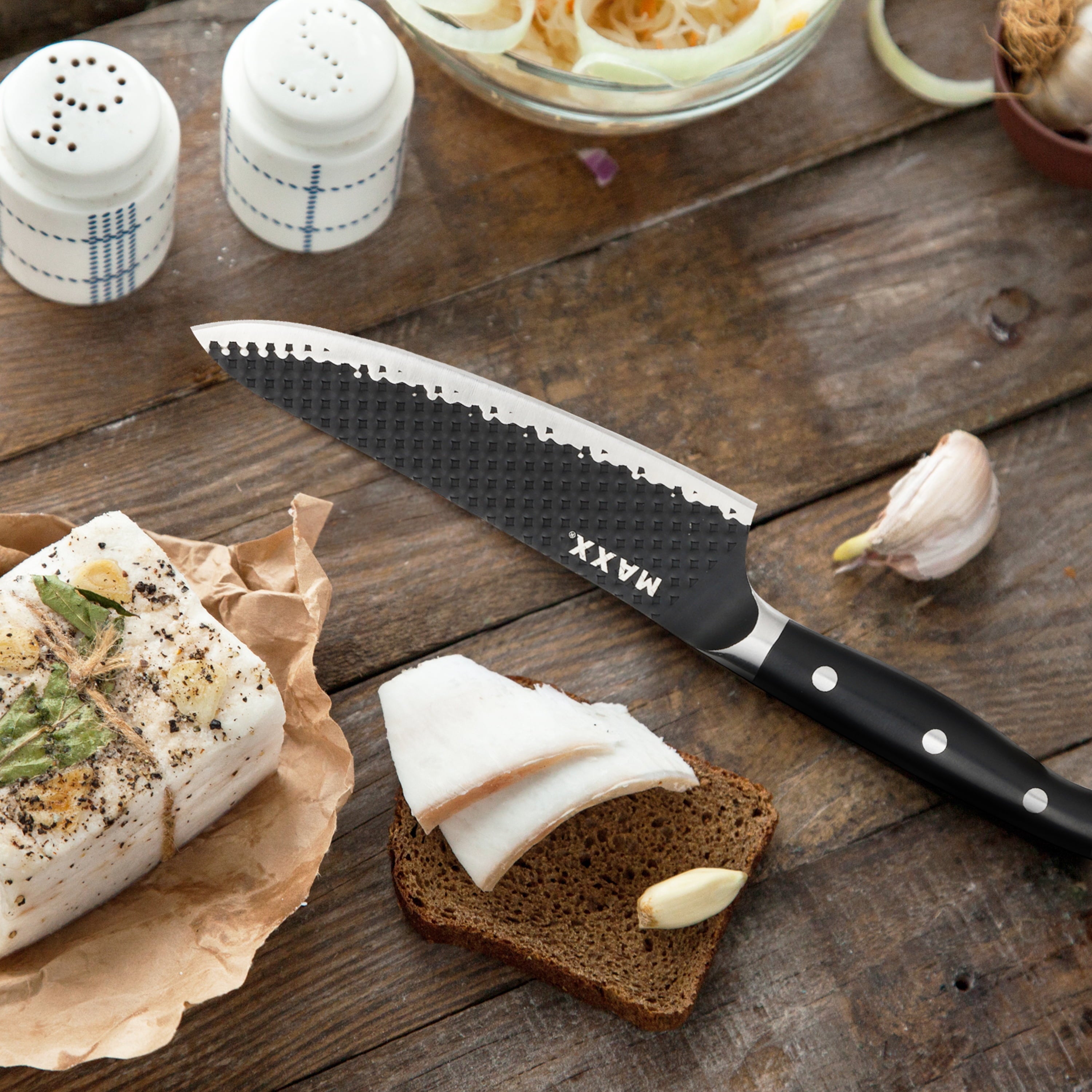 Kalorik MAXX 3-Piece Professional Chef, Prep, and Paring Knife Set, in Stainless Steel/Black (SAK 51317)