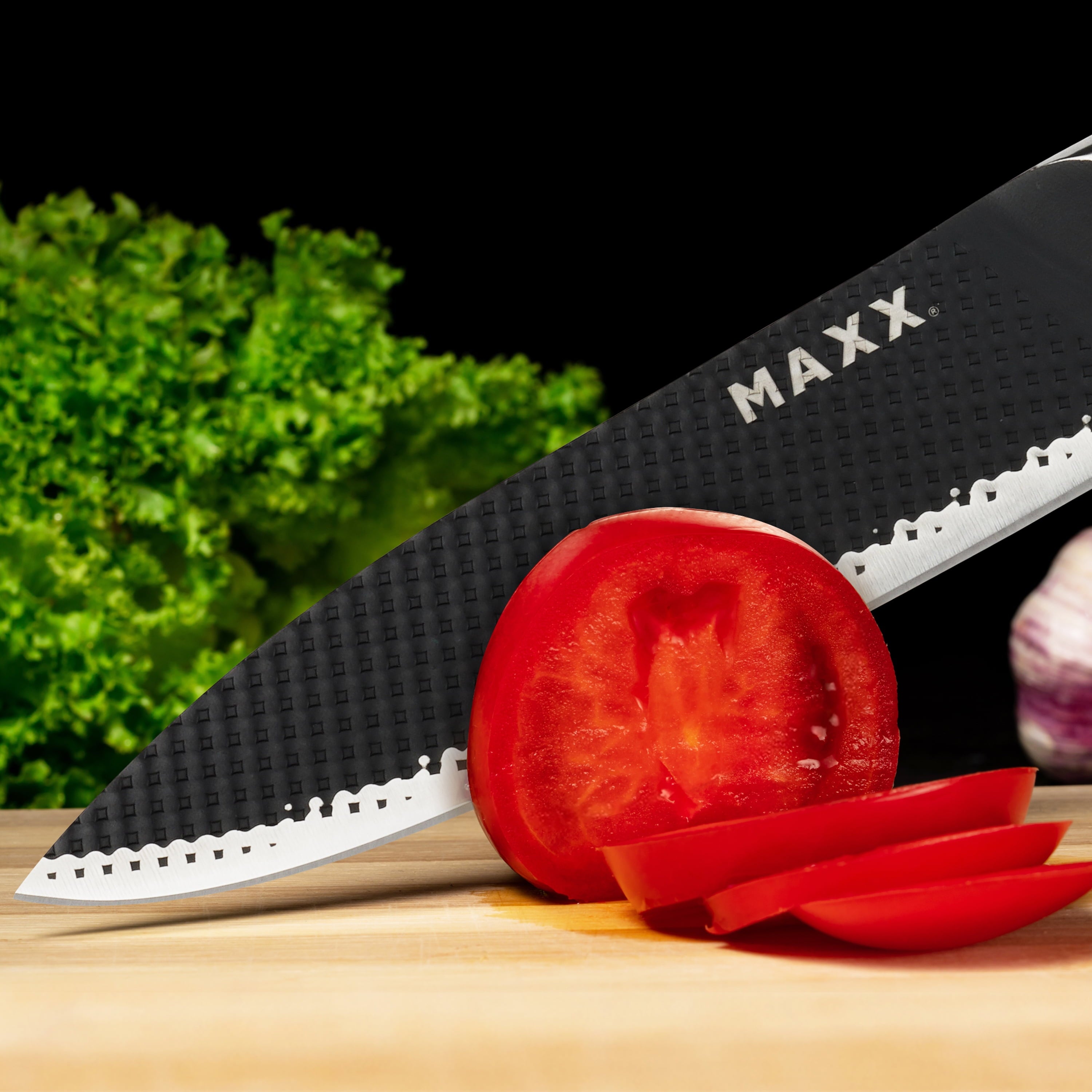 Kalorik MAXX 3-Piece Professional Chef, Prep, and Paring Knife Set, in Stainless Steel/Black (SAK 51317)