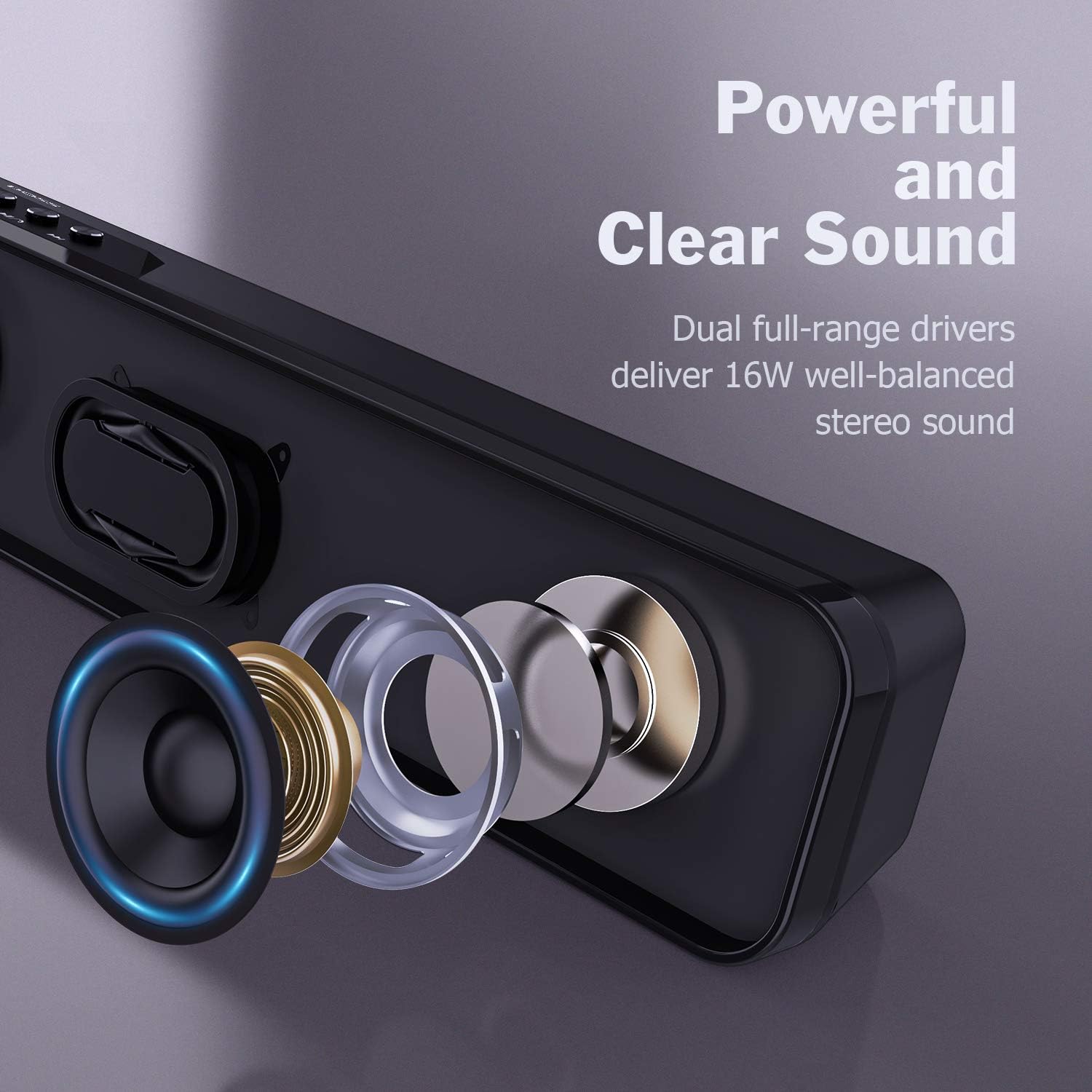 DOSS Computer Speaker, Sound bar with 16W Stereo Sound and Enhance Bass, 20 Hours Playtime, Bluetooth 5.0